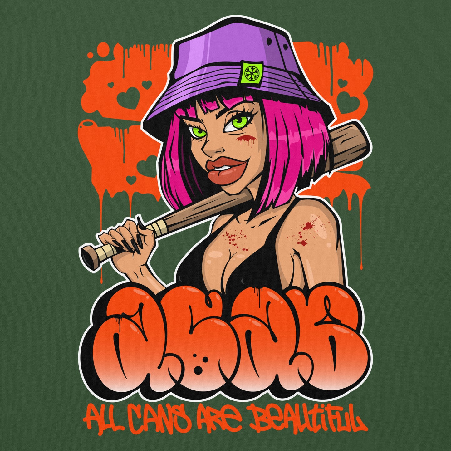 Green-ACAB Girl Graffiti Sweatshirt from B.Different Clothing, graphic, graffiti-inspired streetwear