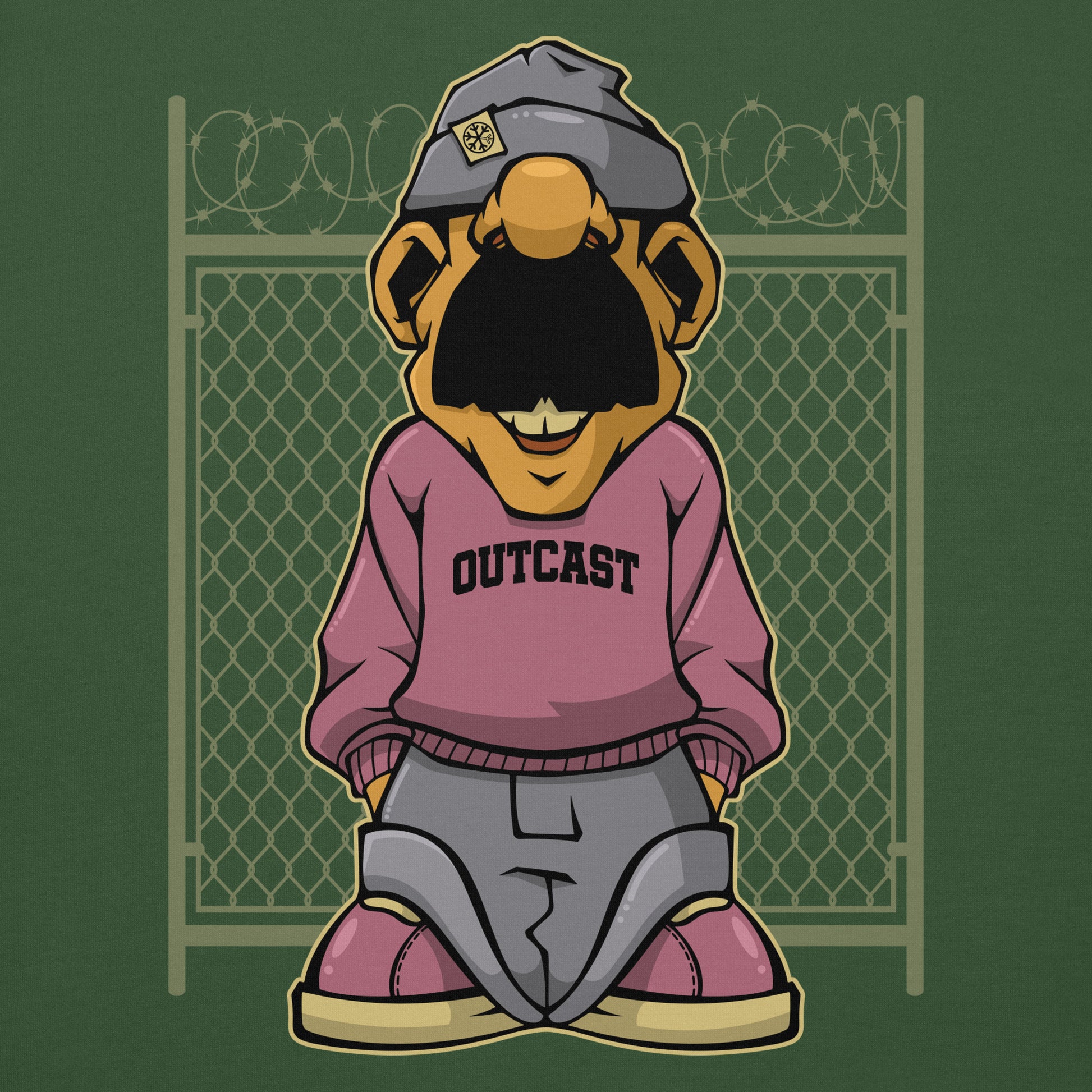 Green-Outcast Graffiti Character Sweatshirt from B.Different Clothing, graphic, graffiti-inspired streetwear