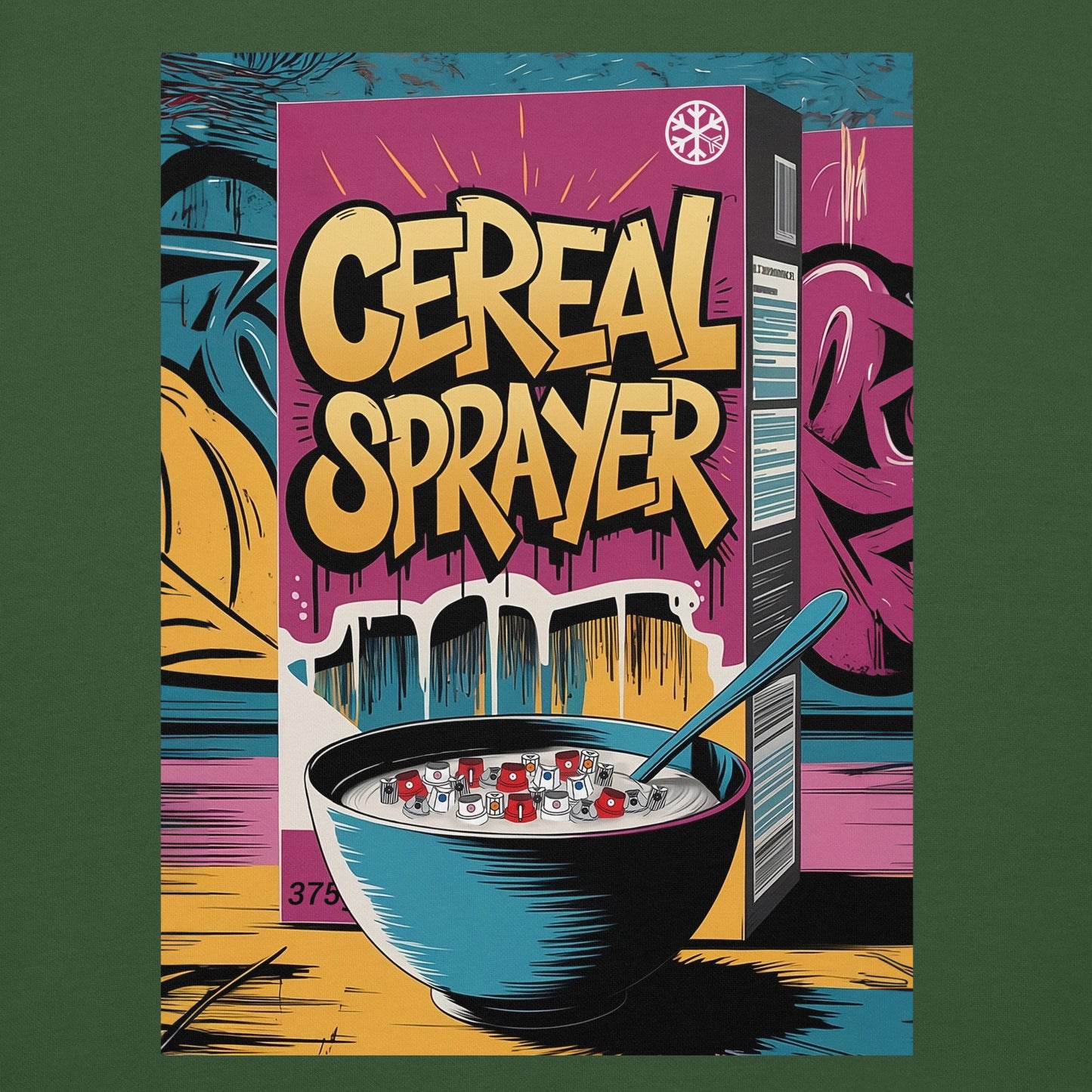 Green-Cereal Sprayer Graffiti Sweatshirt from B.Different Clothing, graphic, graffiti-inspired streetwear