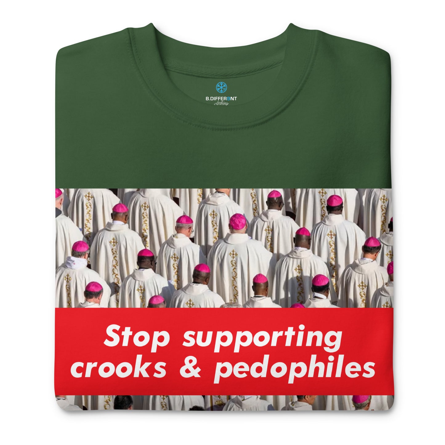 Green-Vatican Crooks Sweatshirt from B.Different Clothing, folded, graffiti-inspired streetwear