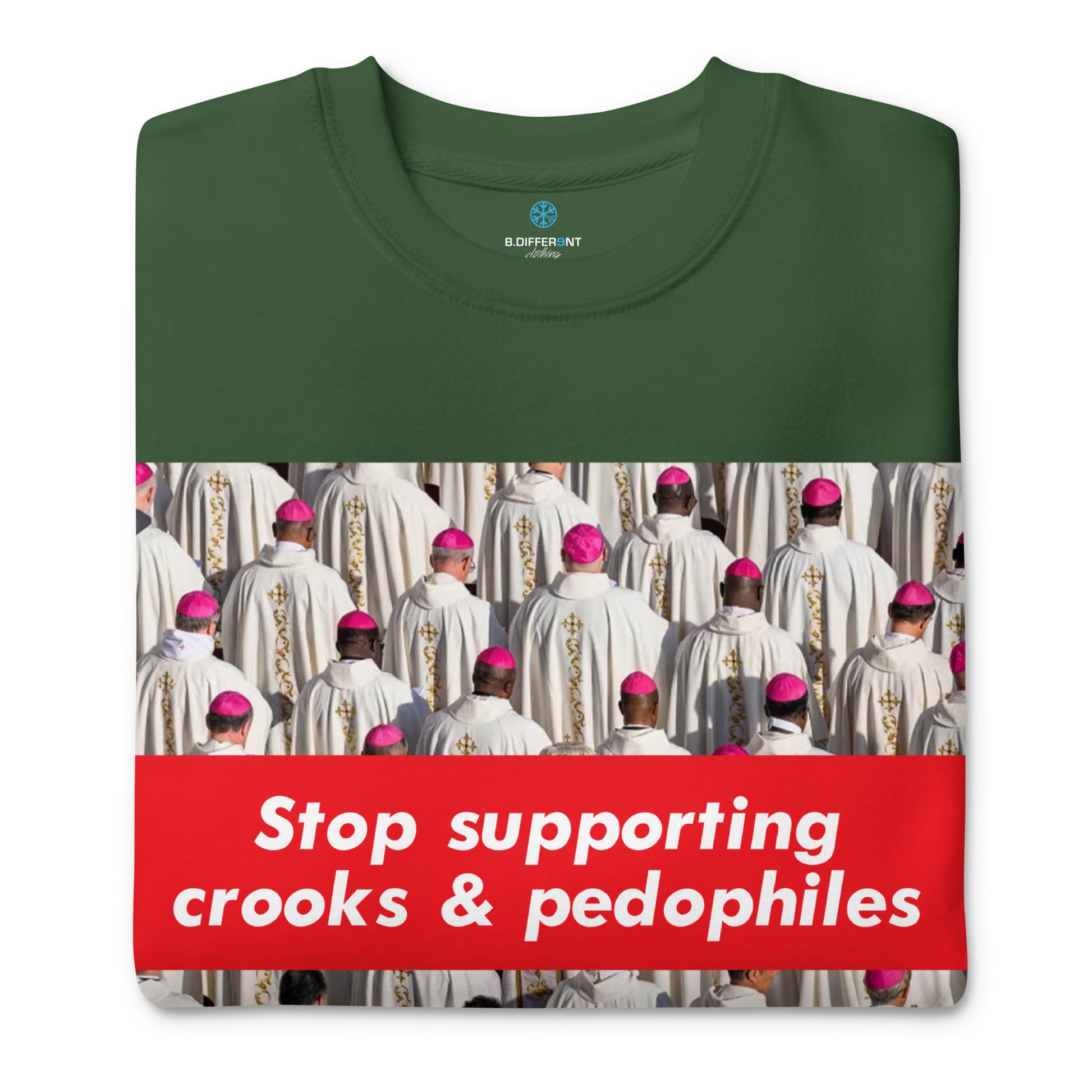 Green-Vatican Crooks Sweatshirt from B.Different Clothing, folded, graffiti-inspired streetwear