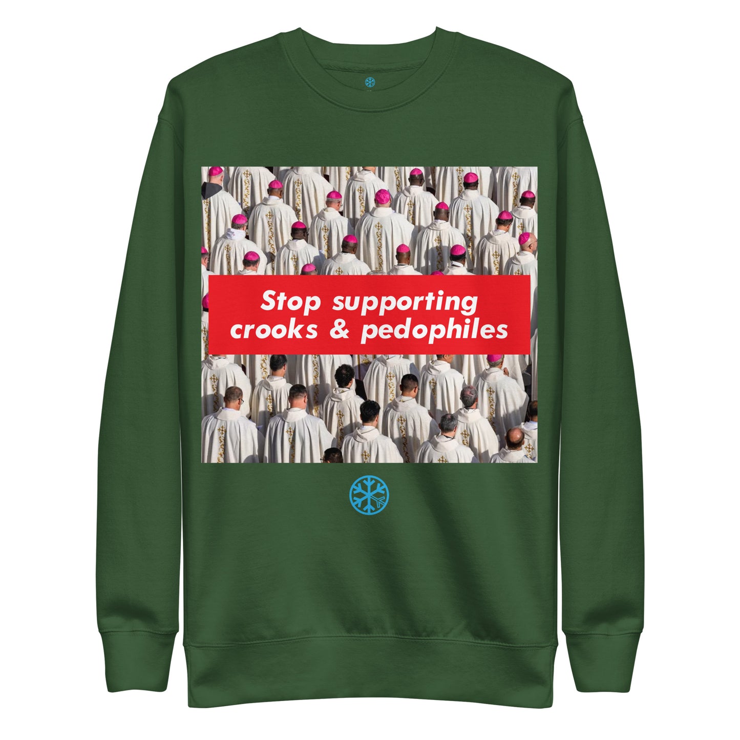 Green-Vatican Crooks Sweatshirt from B.Different Clothing, front view, graffiti-inspired streetwear