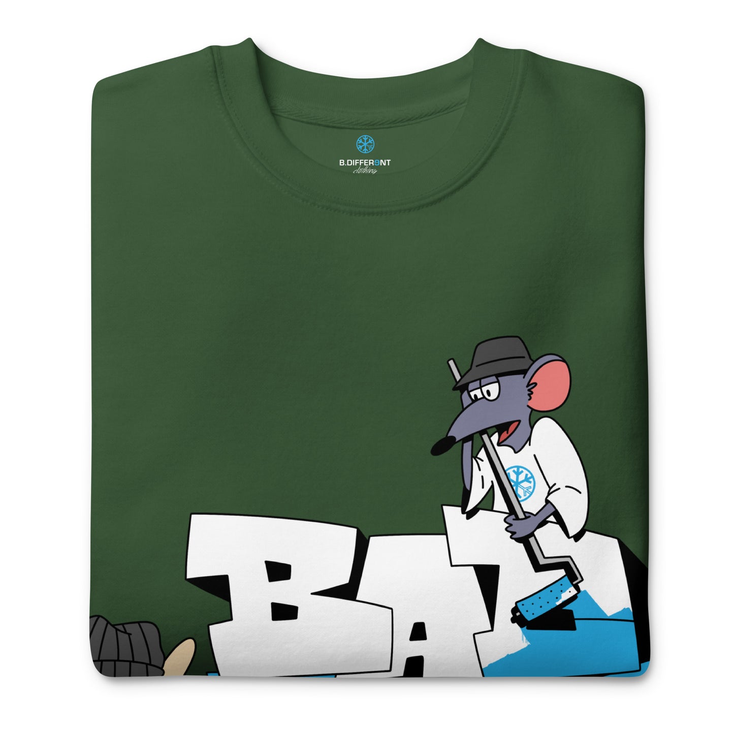 Green-Bad Boy Graffiti Sweatshirt from B.Different Clothing, folded, graffiti-inspired streetwear