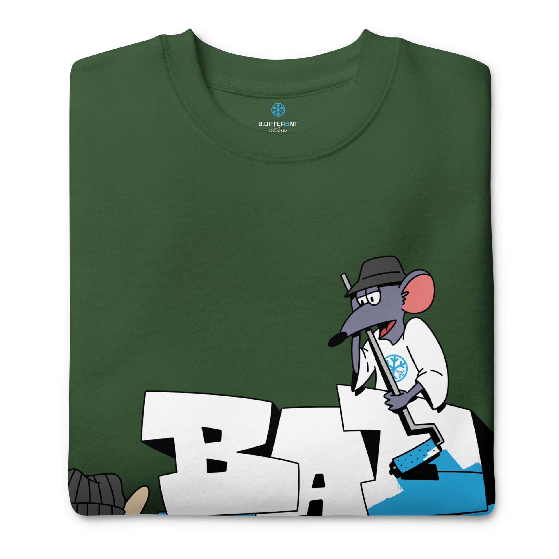 Green-Bad Boy Graffiti Sweatshirt from B.Different Clothing, folded, graffiti-inspired streetwear