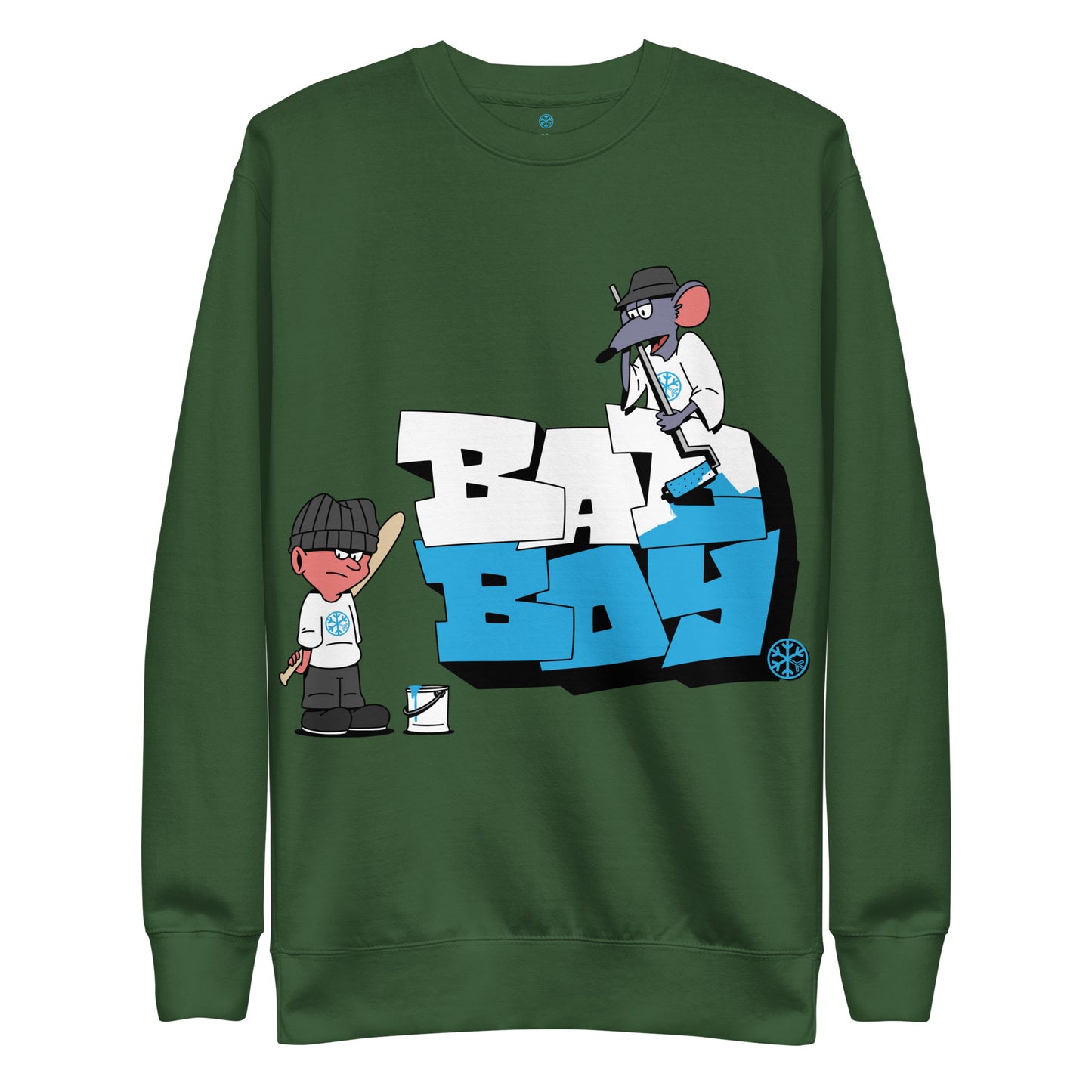 Green-Bad Boy Graffiti Sweatshirt from B.Different Clothing, front view, graffiti-inspired streetwear