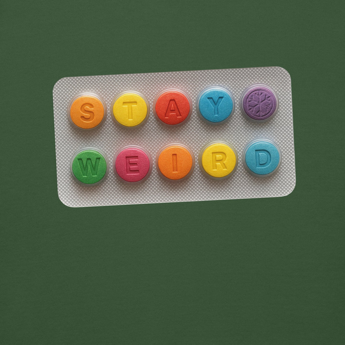 Green-Stay Weird Pills Sweatshirt from B.Different Clothing, graphic, graffiti-inspired streetwear