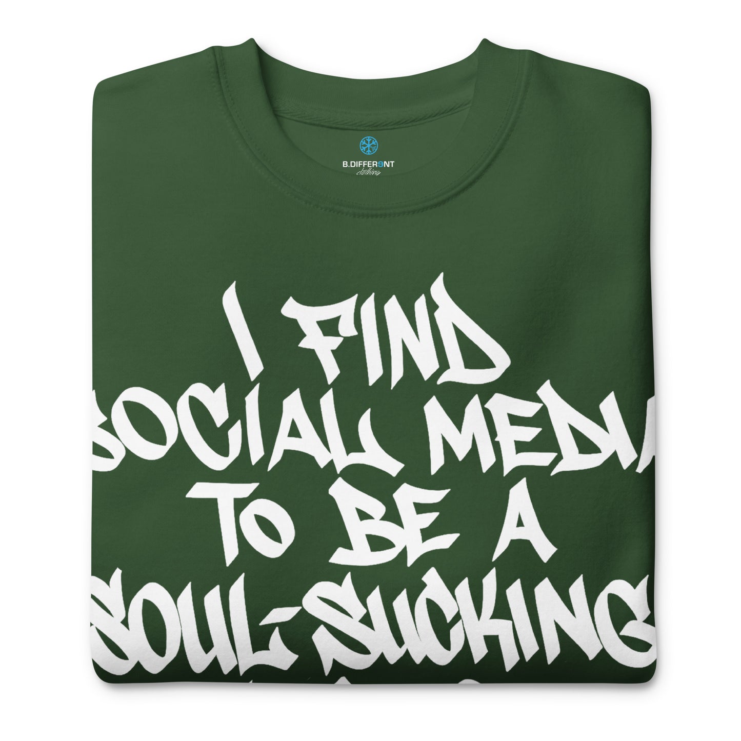 Green-Social Media Graffiti Tag Sweatshirt from B.Different Clothing, folded, graffiti-inspired streetwear