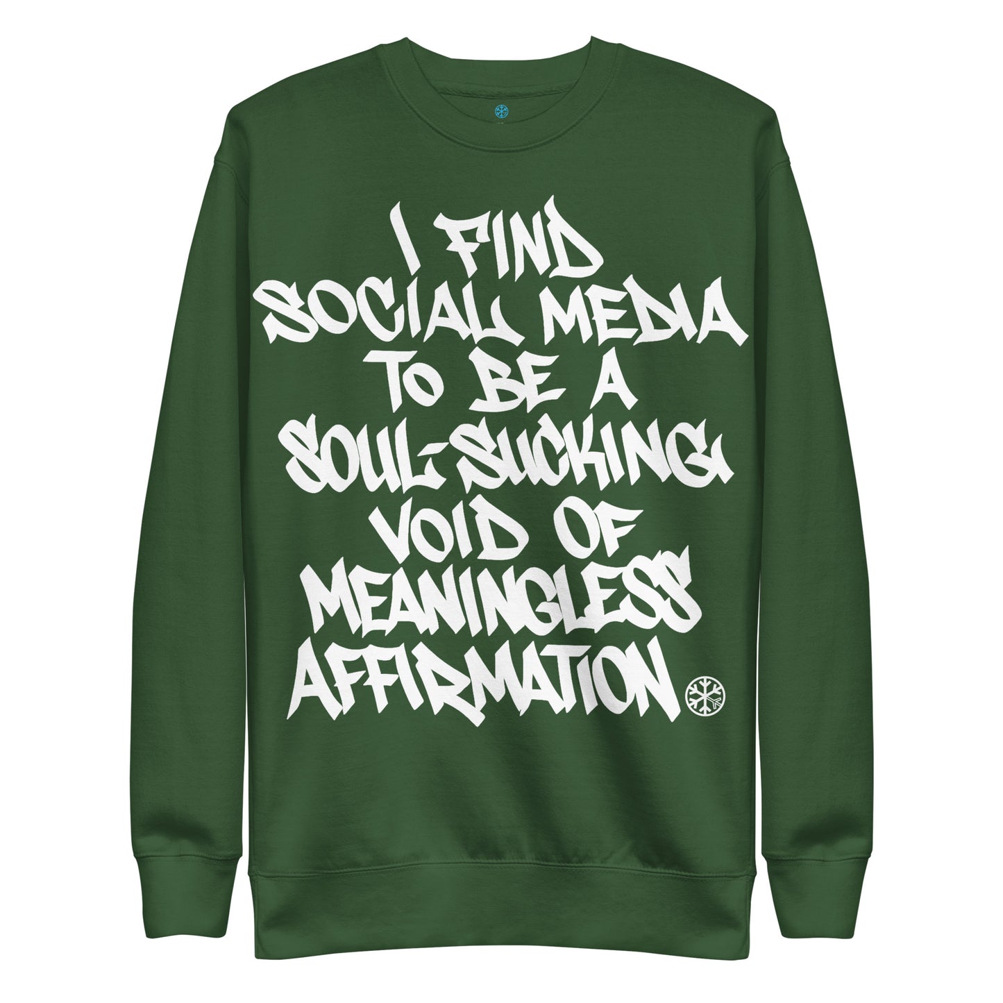 Green-Social Media Graffiti Tag Sweatshirt from B.Different Clothing, front view, graffiti-inspired streetwear