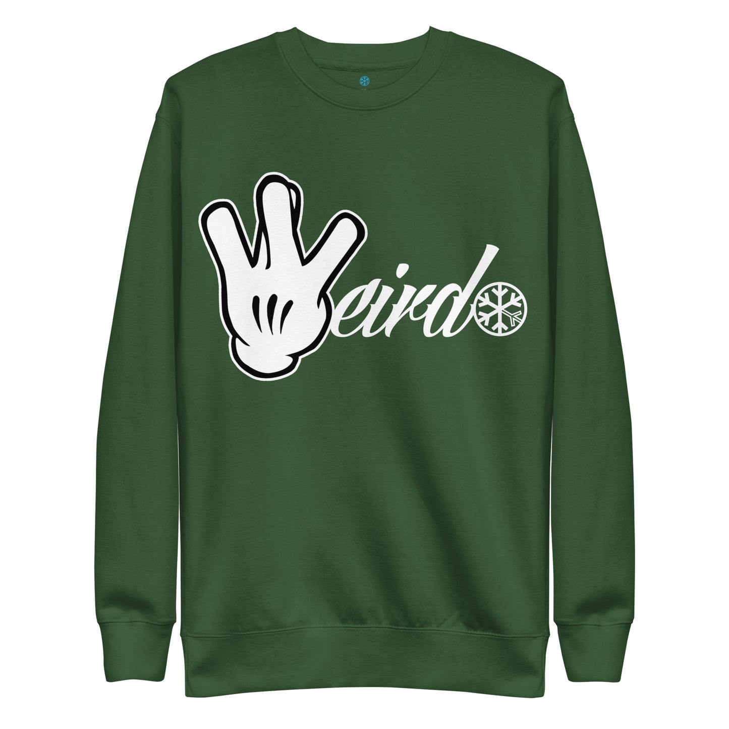 Green-Weirdo Hand Sign Sweatshirt from B.Different Clothing, front view, graffiti-inspired streetwear