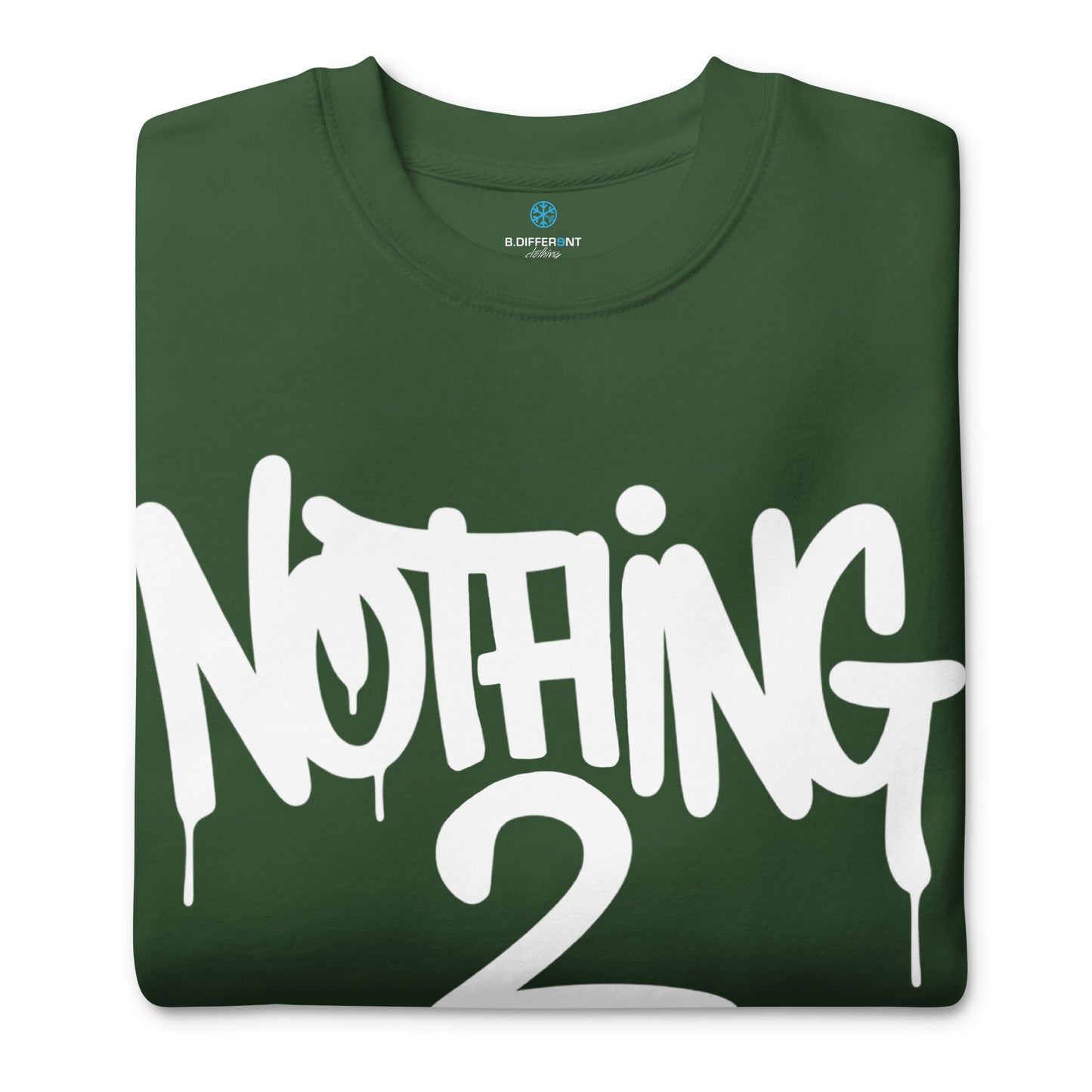 Green-Nothing 2 Obey Graffiti Sweatshirt from B.Different Clothing, folded, graffiti-inspired streetwear