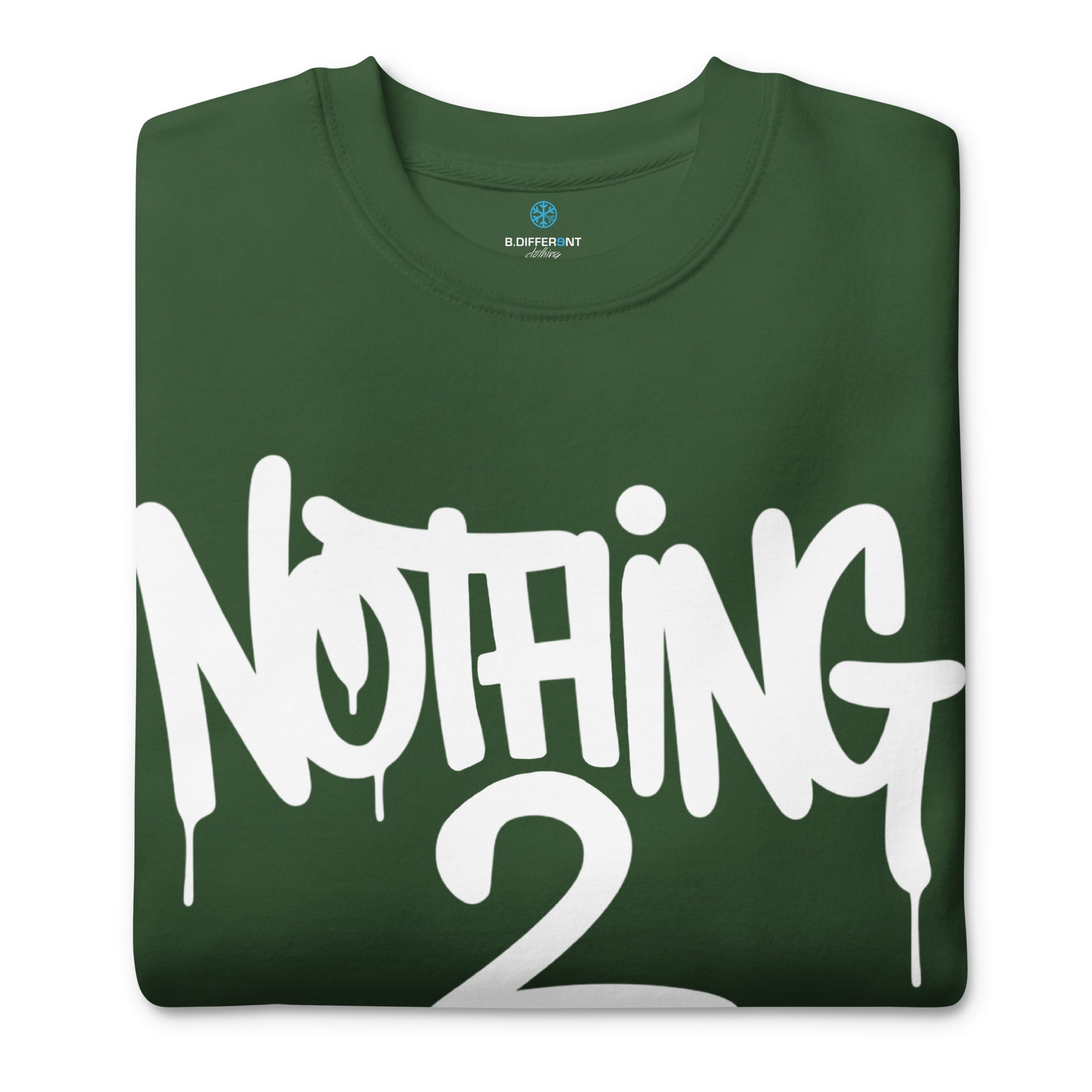 Green-Nothing 2 Obey Graffiti Sweatshirt from B.Different Clothing, folded, graffiti-inspired streetwear