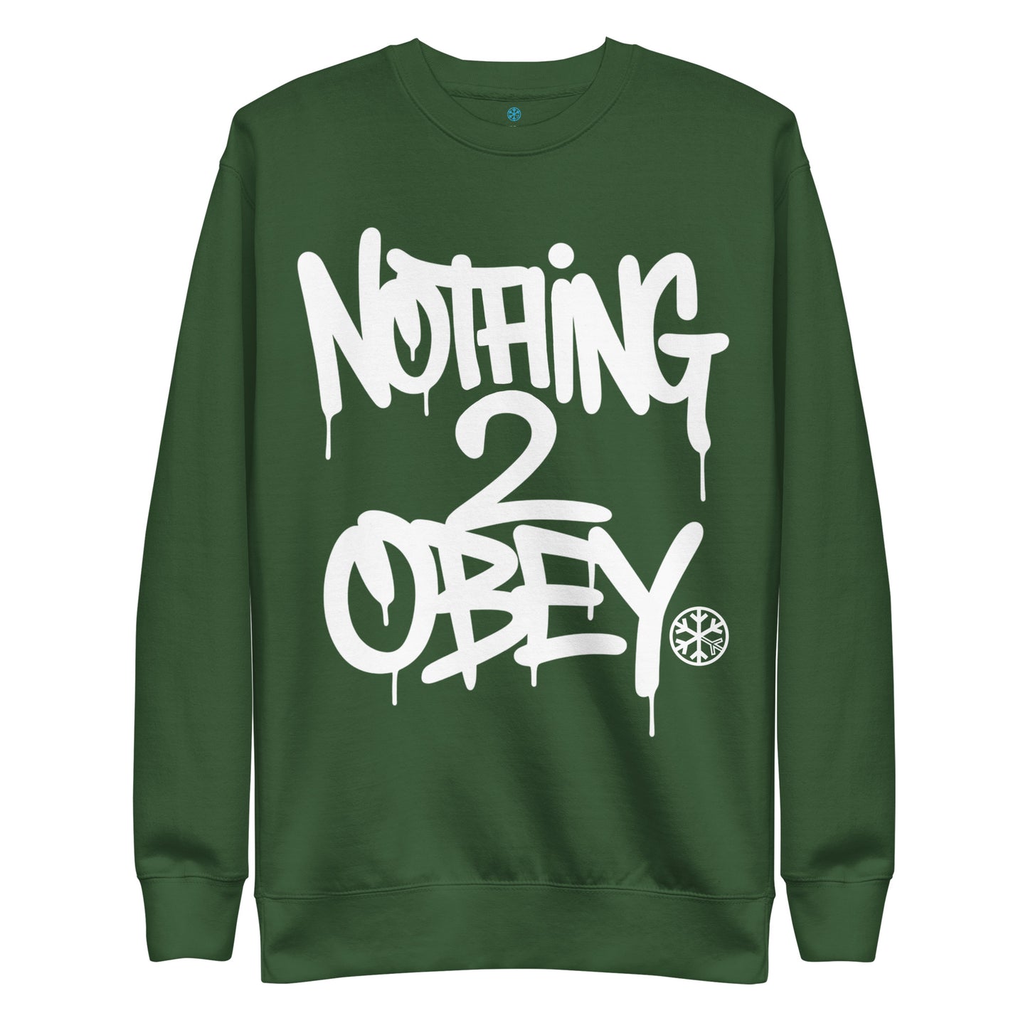 Green-Nothing 2 Obey Graffiti Sweatshirt from B.Different Clothing, front view, graffiti-inspired streetwear