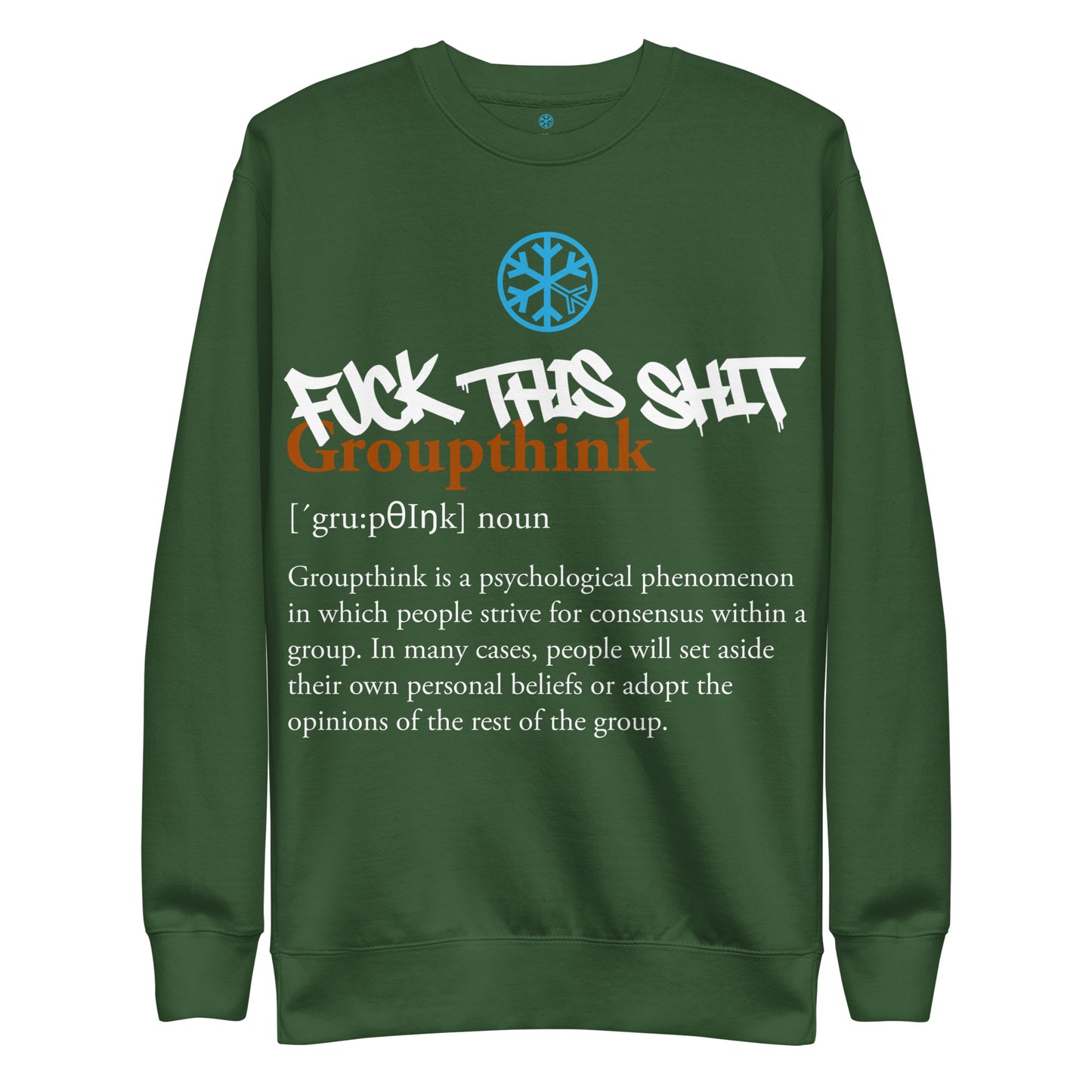 Green-Groupthink Graffiti Sweatshirt from B.Different Clothing, front view, graffiti-inspired streetwear