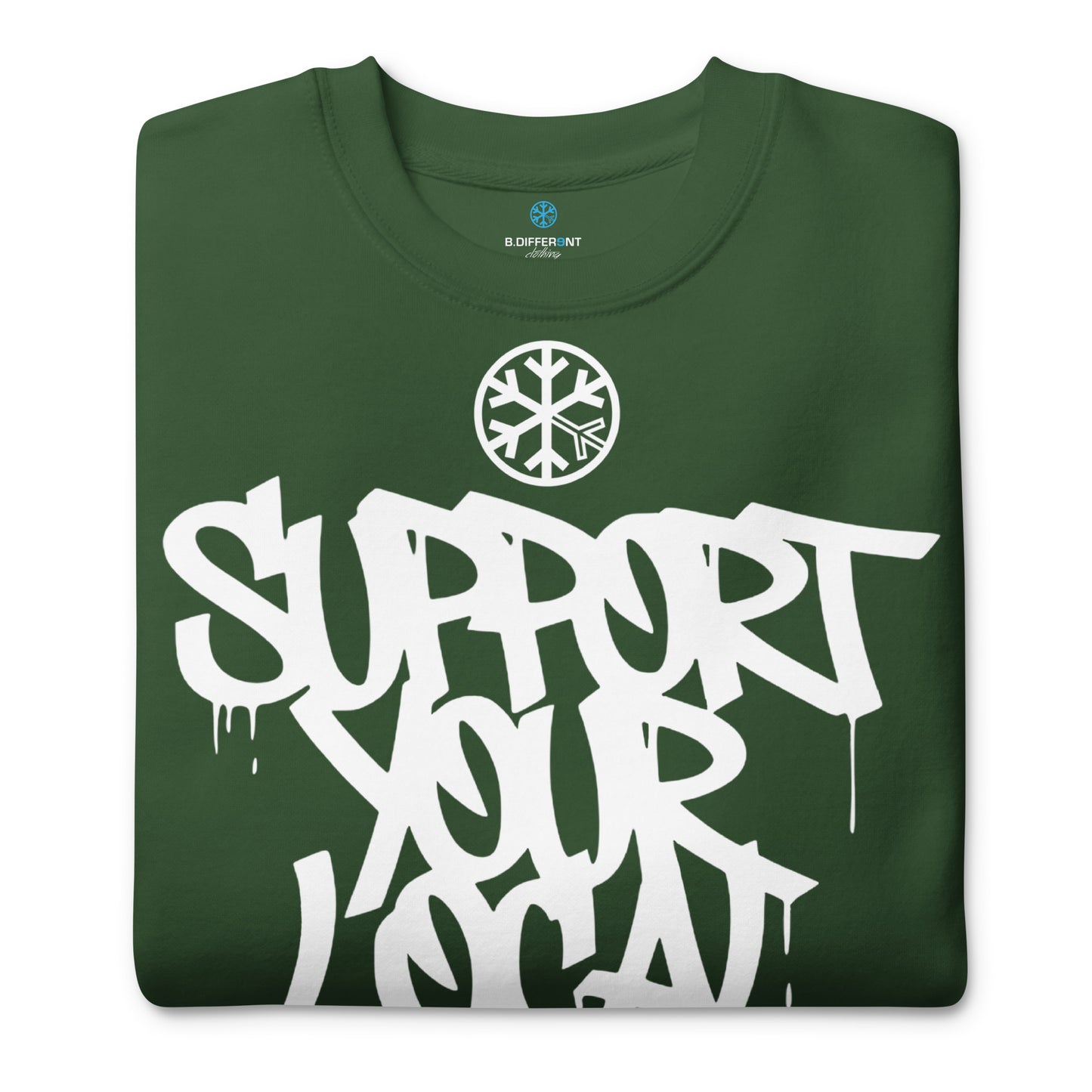 Green-Support Your Local Graffiti Artists Sweatshirt from B.Different Clothing, folded, graffiti-inspired streetwear