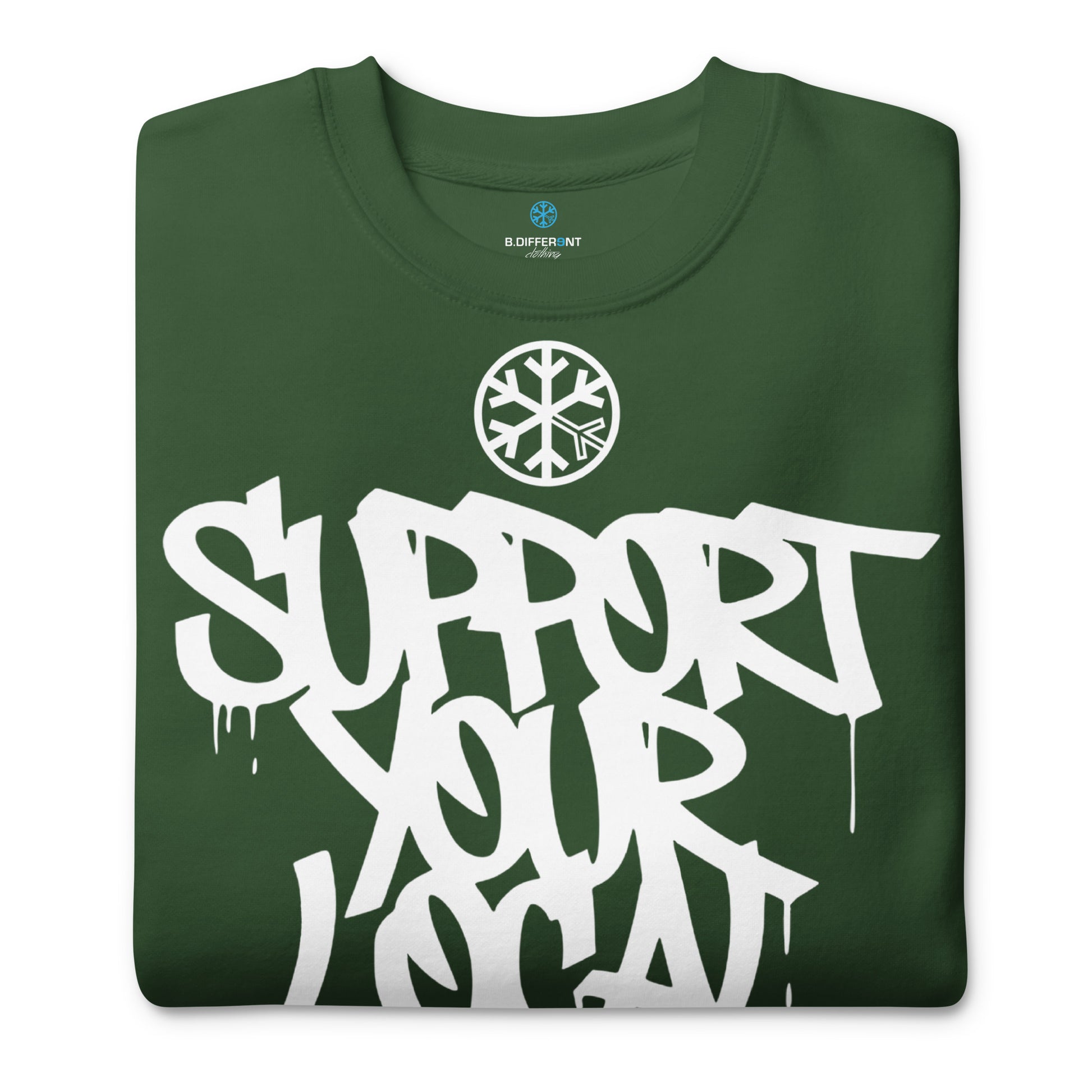 Green-Support Your Local Graffiti Artists Sweatshirt from B.Different Clothing, folded, graffiti-inspired streetwear