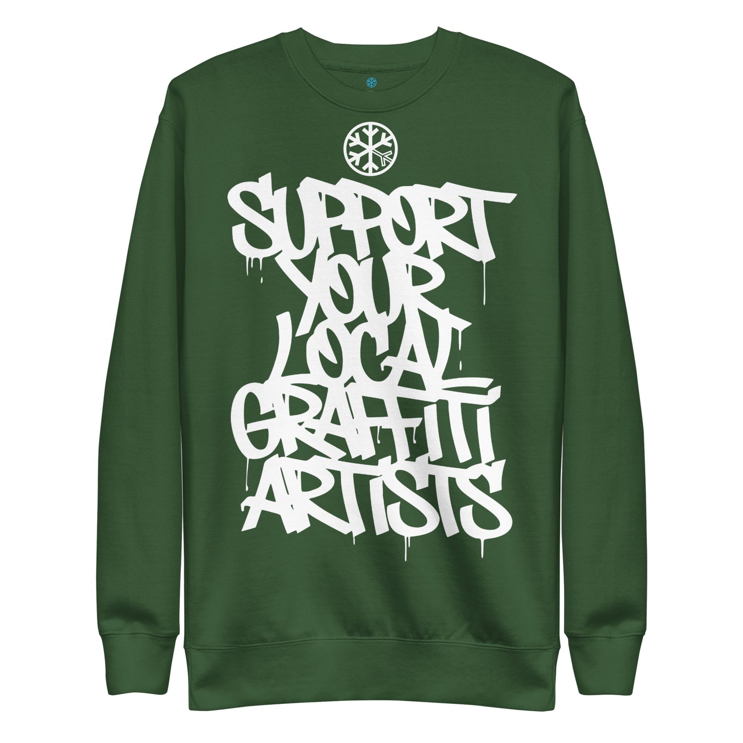 Green-Support Your Local Graffiti Artists Sweatshirt from B.Different Clothing, front view, graffiti-inspired streetwear