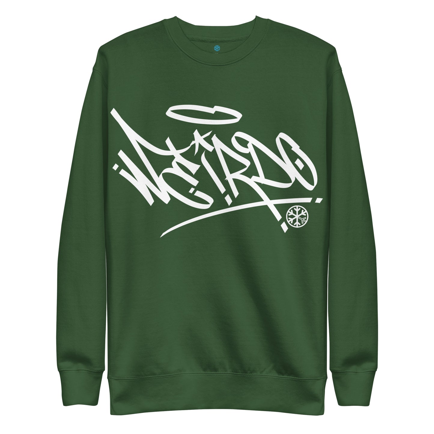 Green-Weirdo Tag Graffiti Sweatshirt from B.Different Clothing, front view, graffiti-inspired streetwear