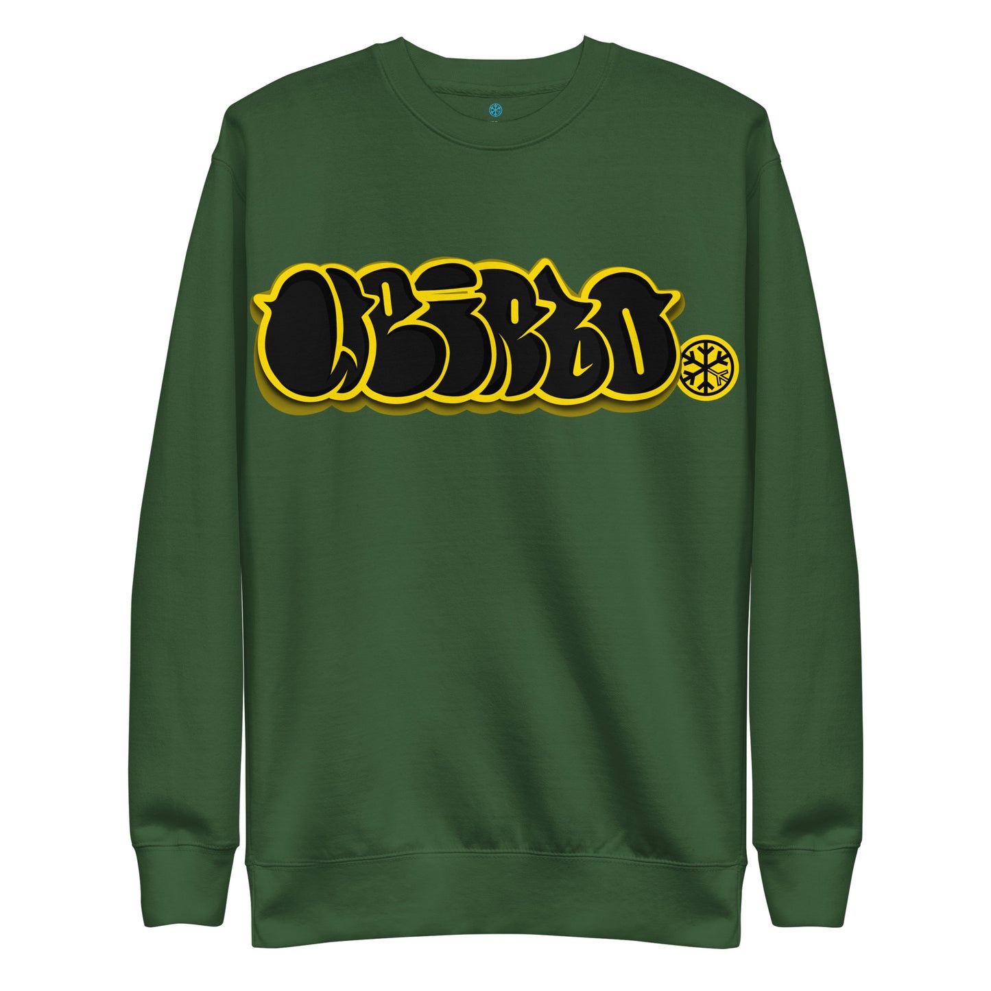 Green-Weirdo Graffiti Throwie Sweatshirt from B.Different Clothing, front view, graffiti-inspired streetwear