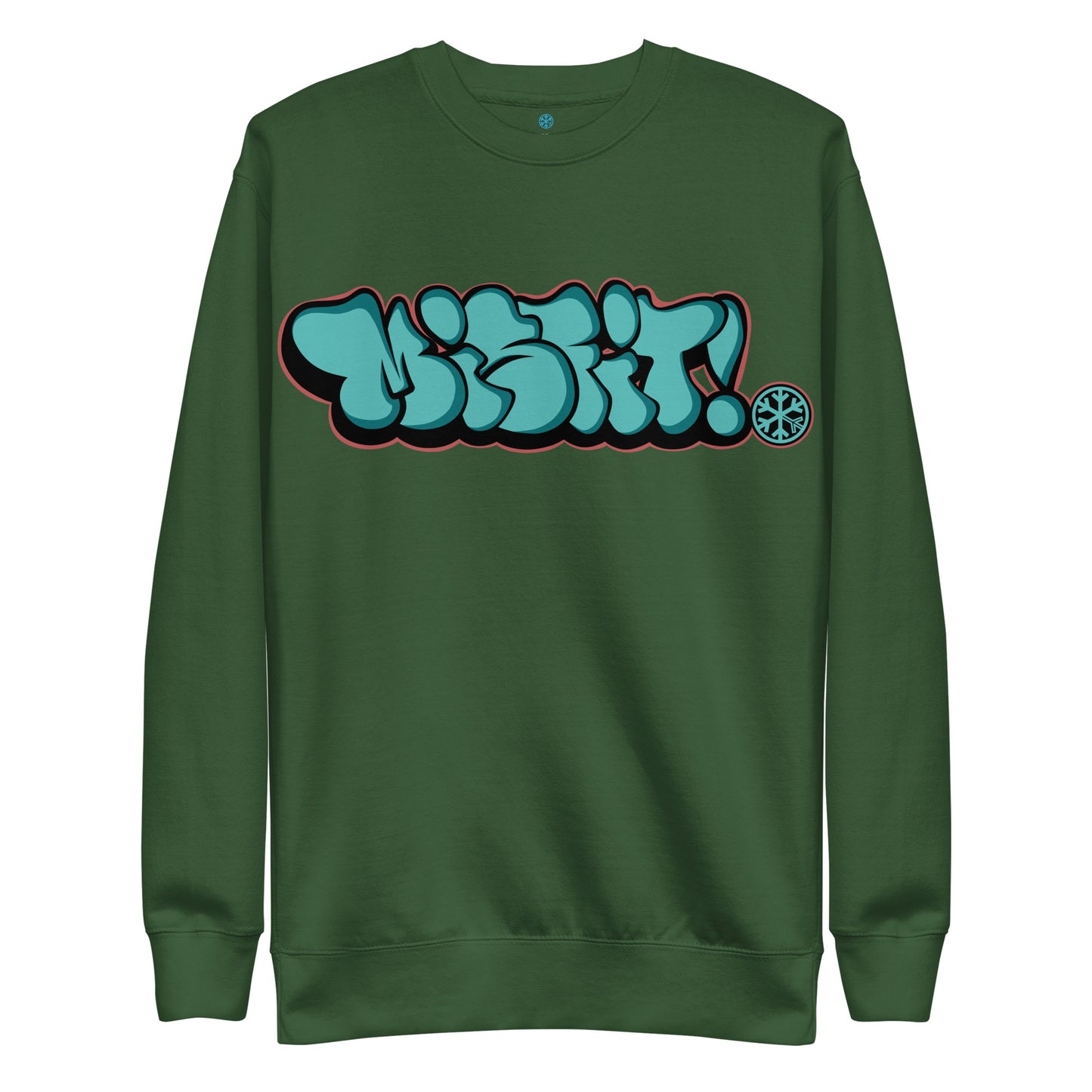 Green-Misfit Graffiti Throwie Sweatshirt from B.Different Clothing, front view, graffiti-inspired streetwear t-shirt