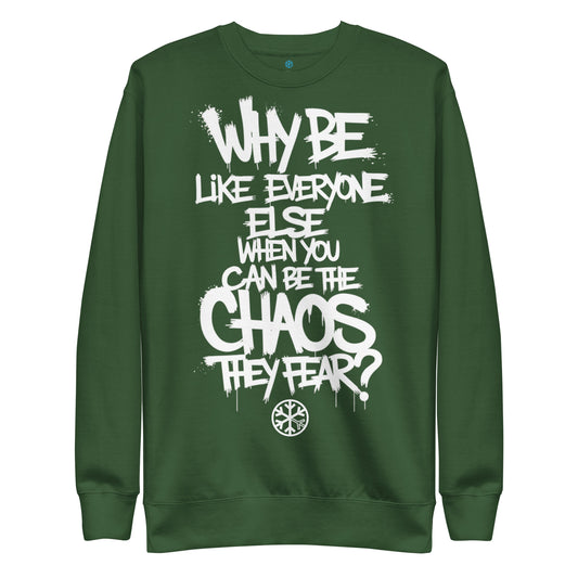 Green-Chaos They Fear Graffiti Tag Sweatshirt from B.Different Clothing, front view, graffiti-inspired streetwear