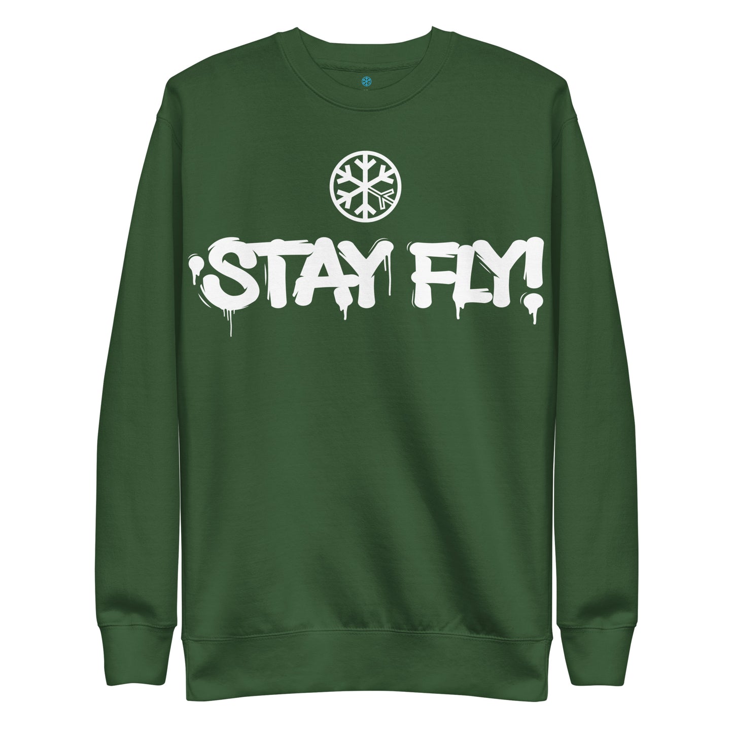 Green-Stay Fly Graffiti Tag Sweatshirt from B.Different Clothing, front view, graffiti-inspired streetwear