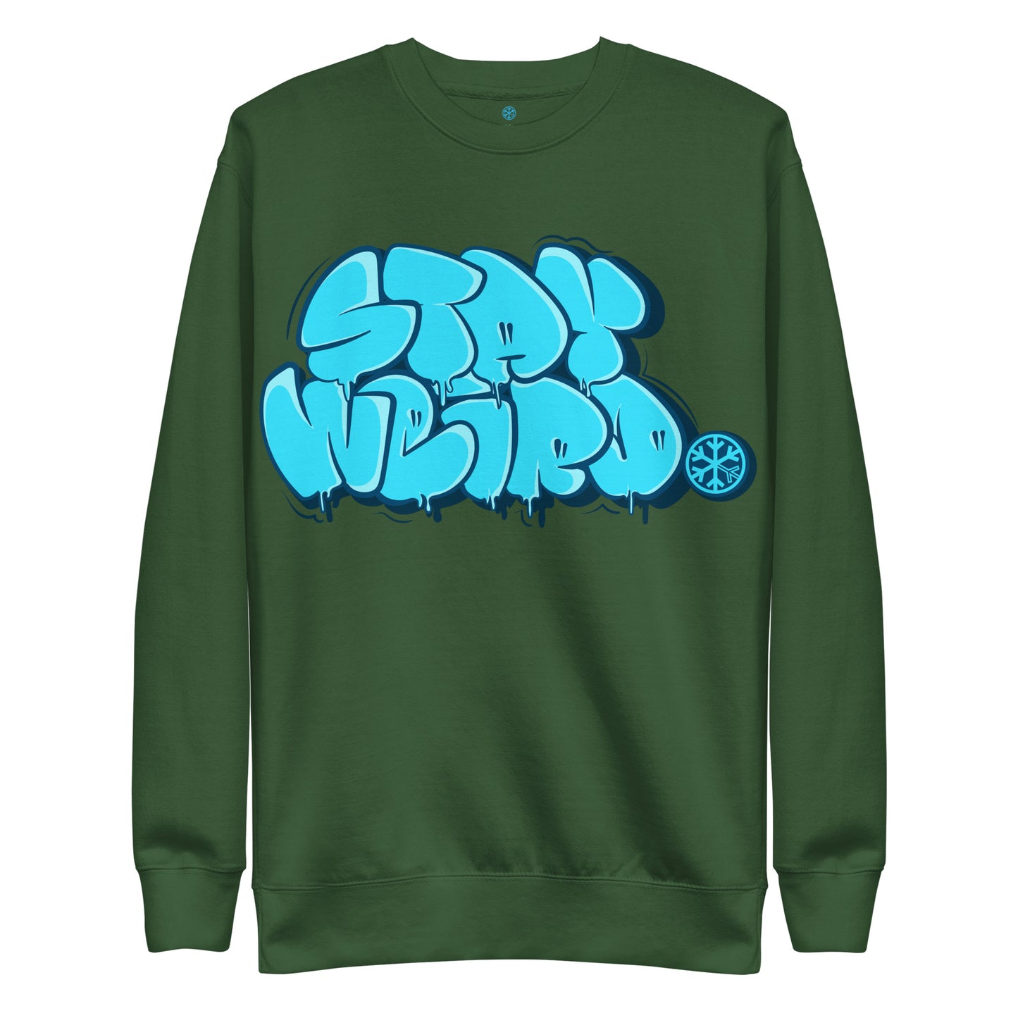 Green-Stay Weird Graffiti Throw-up Sweatshirt from B.Different Clothing, front view, graffiti-inspired streetwear