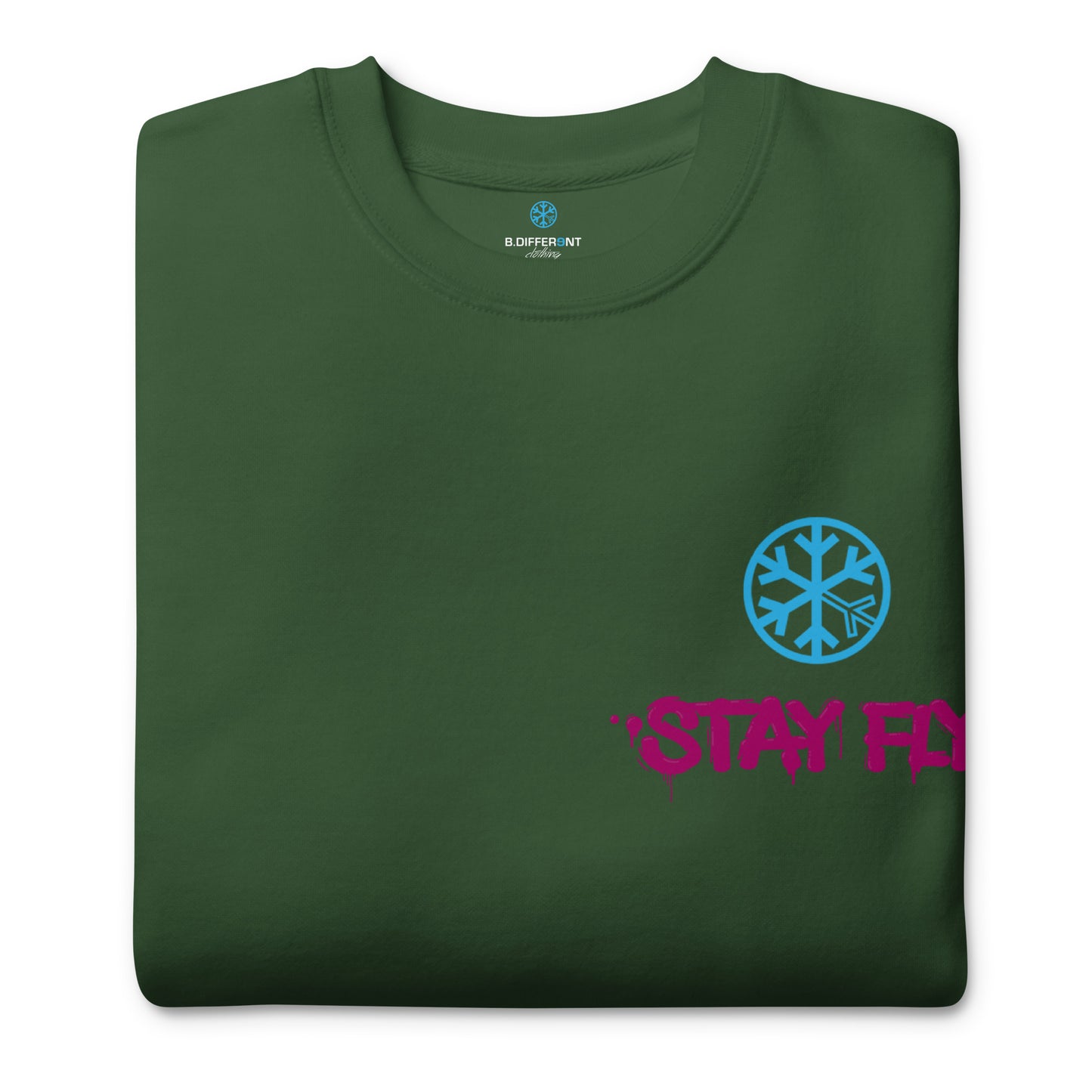 Green-Stay Fly Graffiti Character Sweatshirt from B.Different Clothing, folded, graffiti-inspired streetwear