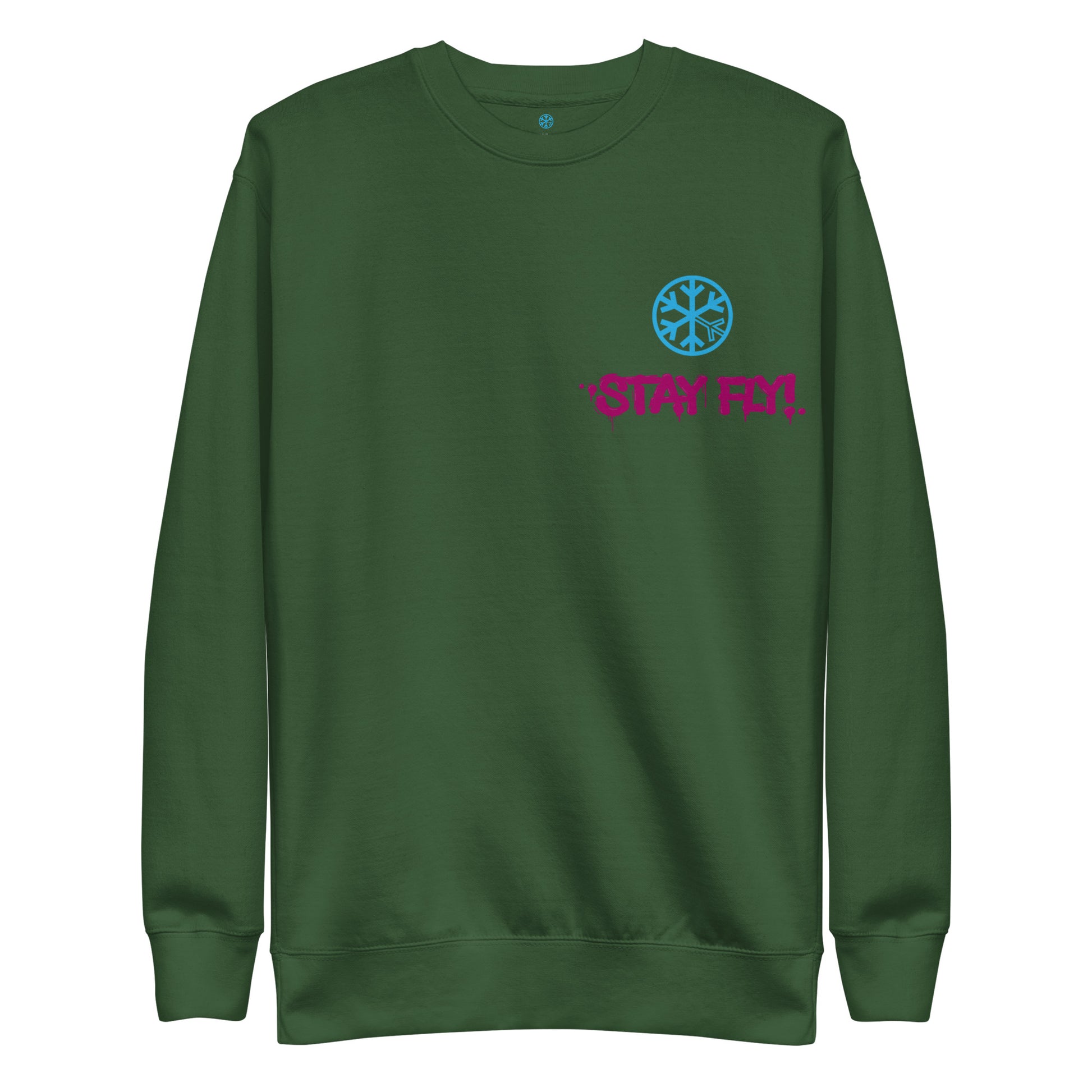 Green-Stay Fly Graffiti Character Sweatshirt from B.Different Clothing, front view, graffiti-inspired streetwear