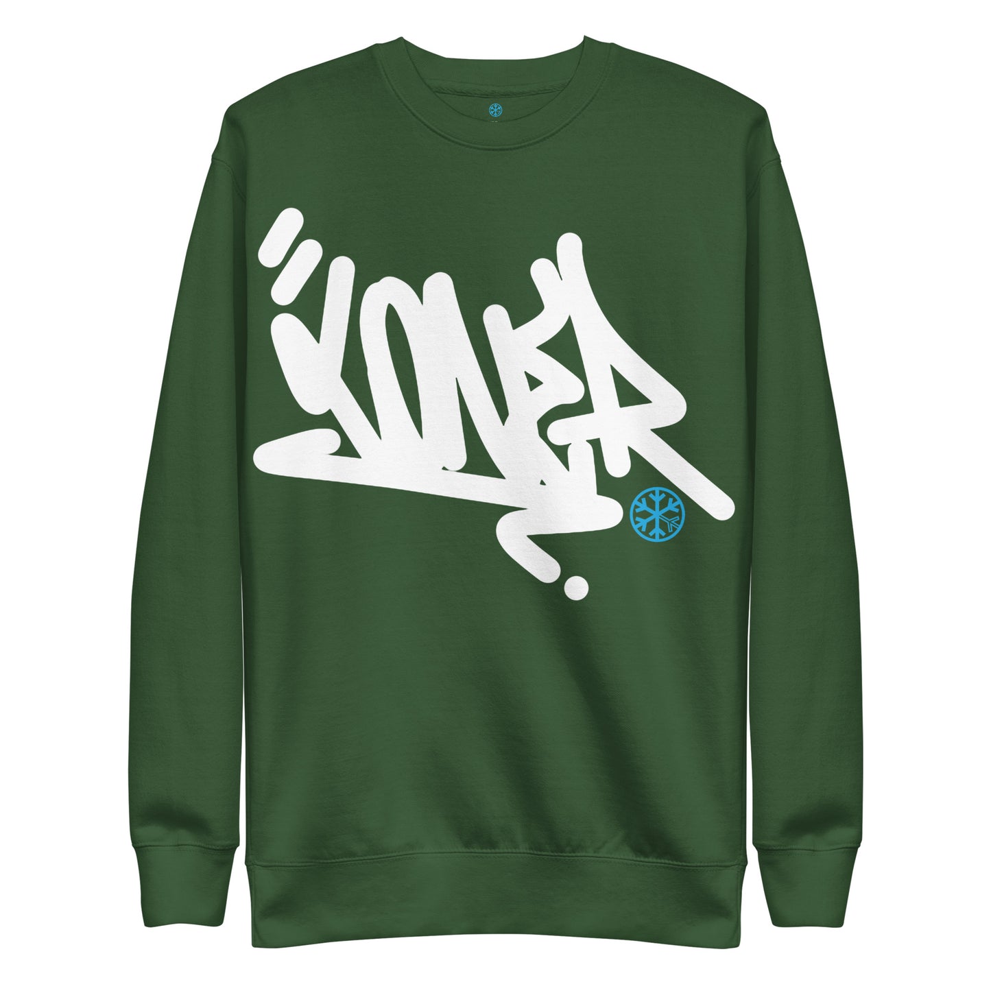 Green-Loner Graffiti Tag Sweatshirt from B.Different Clothing, front view, graffiti-inspired streetwear