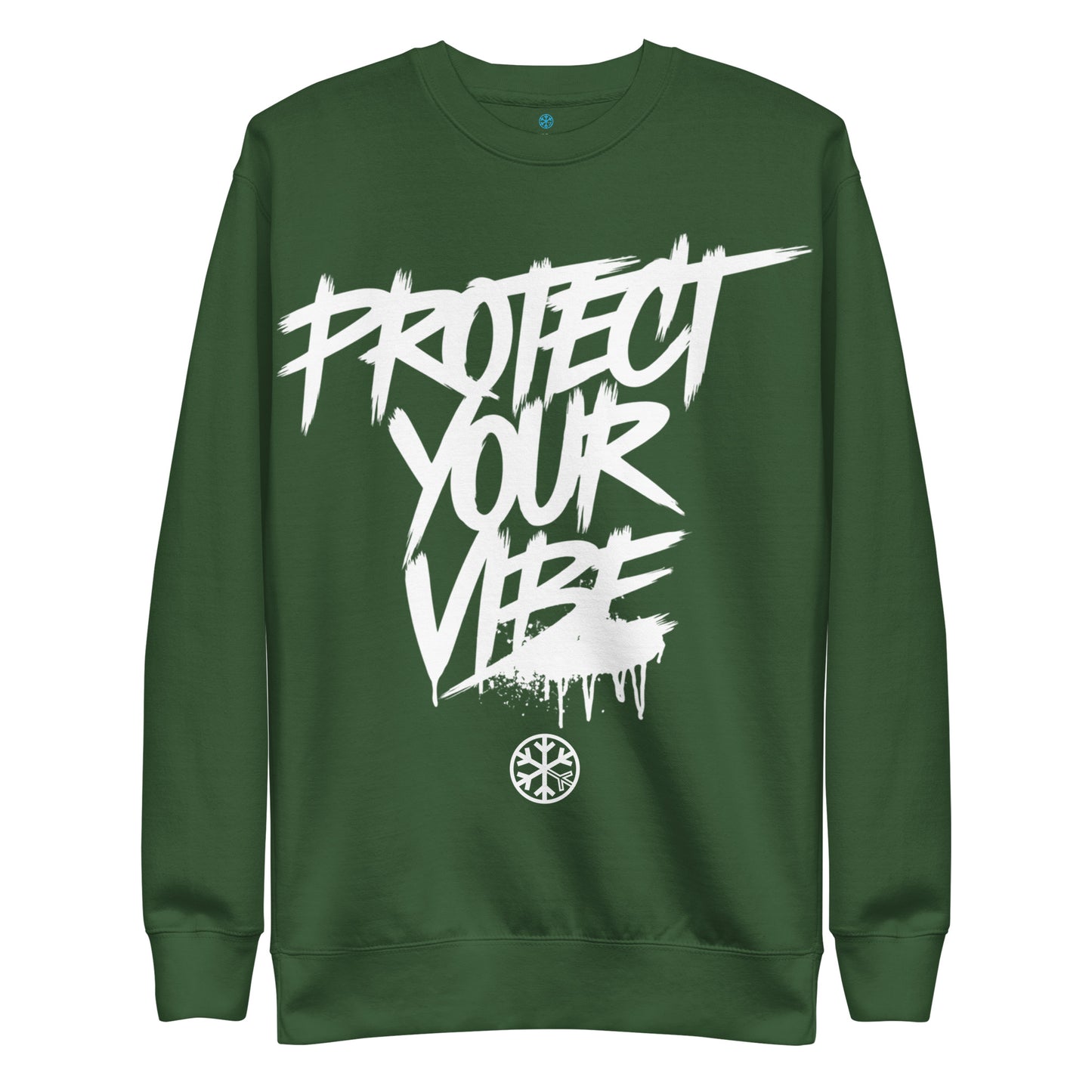 Green-Protect Your Vibe Graffiti Tag Sweatshirt from B.Different Clothing, front view, graffiti-inspired streetwear