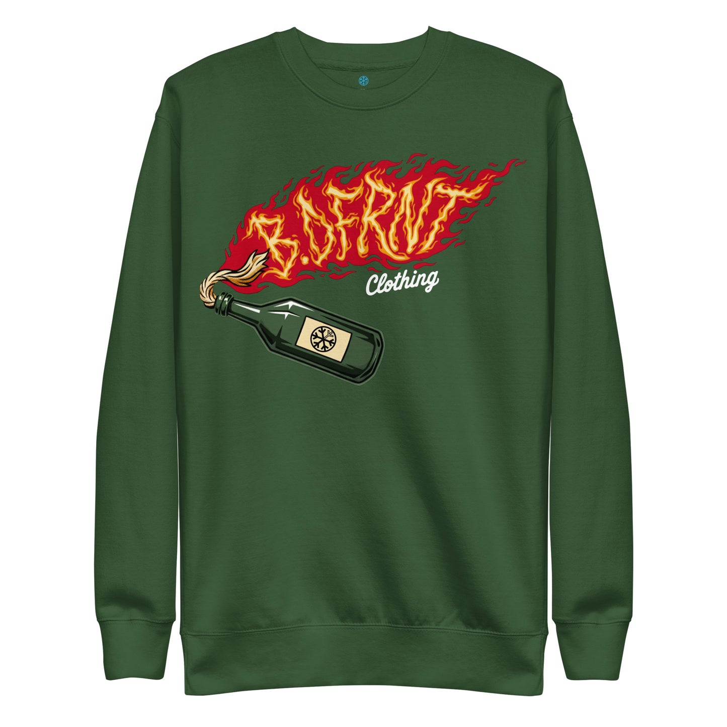Green-Molotov Graffiti Sweatshirt from B.Different Clothing, front view, graffiti-inspired streetwear