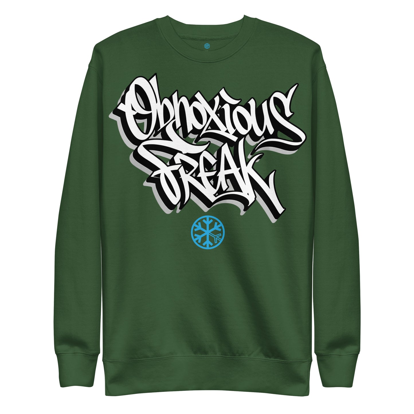 Green-Obnoxious Freak Graffiti Sweatshirt from B.Different Clothing, front view, graffiti-inspired streetwear