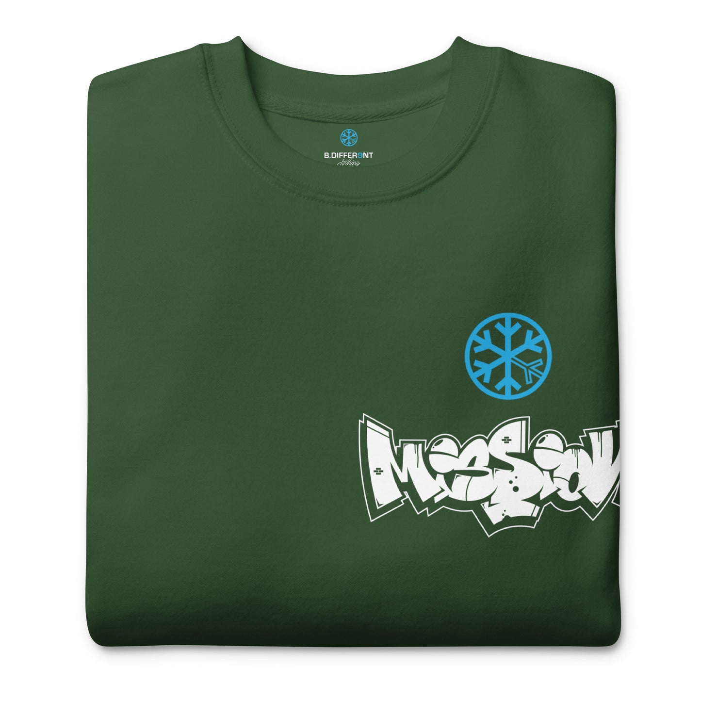 Green-Mission Graffiti Character Sweatshirt from B.Different Clothing, folded, graffiti-inspired streetwear