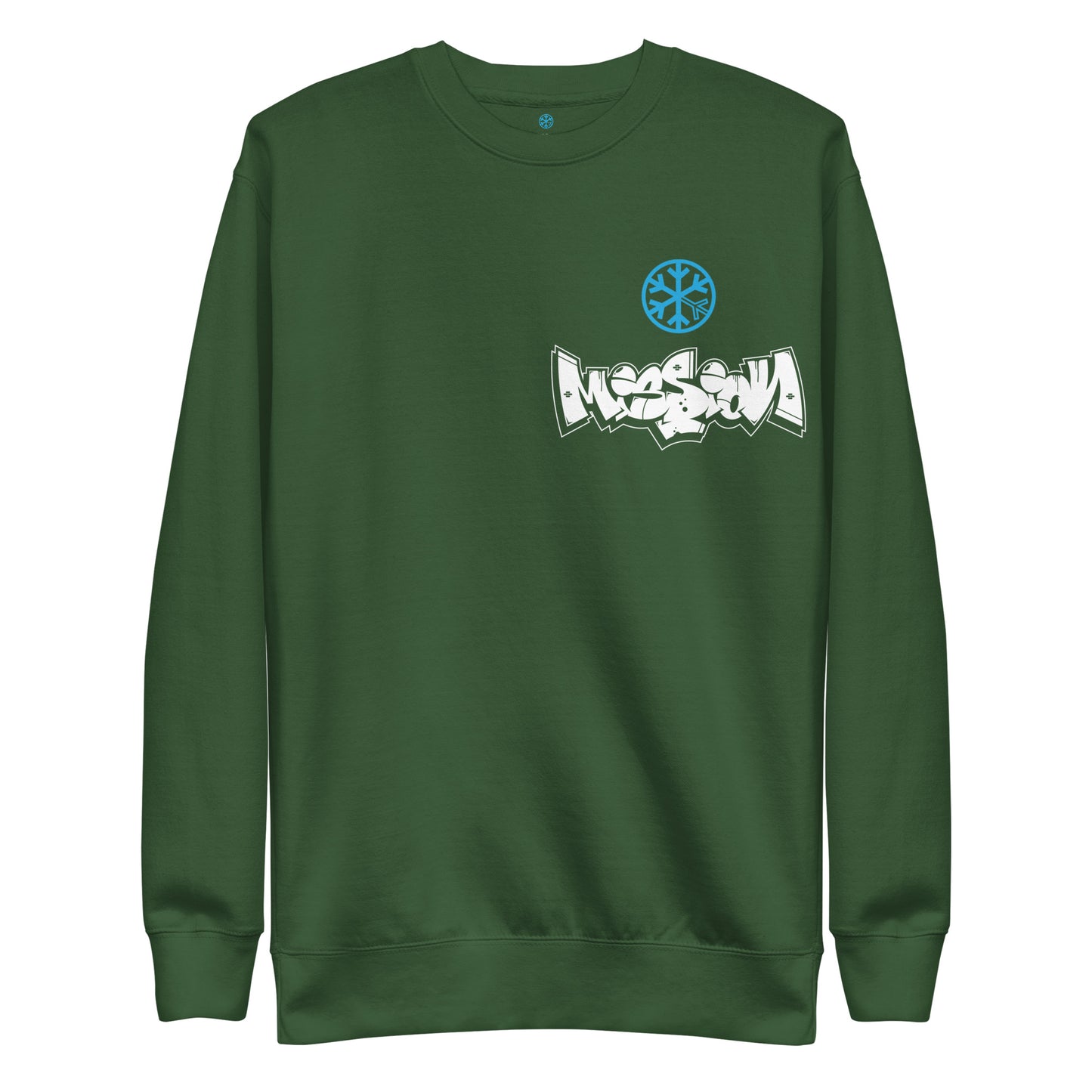 Green-Mission Graffiti Character Sweatshirt from B.Different Clothing, front view, graffiti-inspired streetwear
