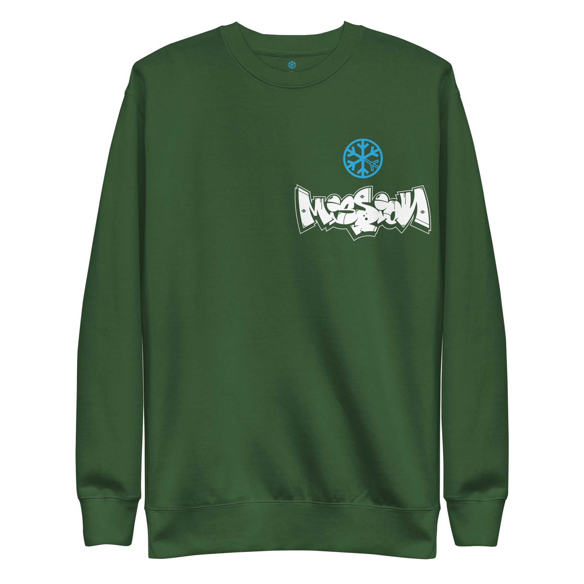 Green-Mission Graffiti Character Sweatshirt from B.Different Clothing, front view, graffiti-inspired streetwear