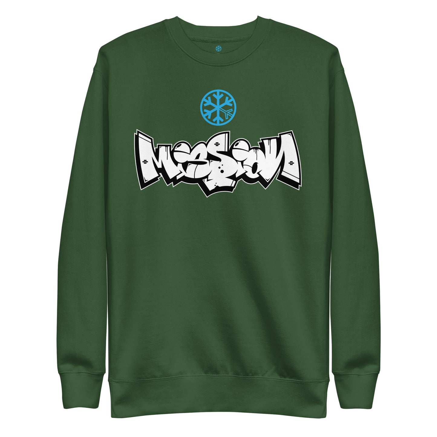 Green-Mission Graffiti Piece Sweatshirt from B.Different Clothing, front view, graffiti-inspired streetwear
