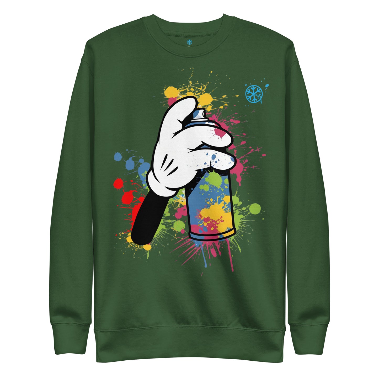 Green-Hand Spray Can Graffiti Sweatshirt from B.Different Clothing, front view, graffiti-inspired streetwear