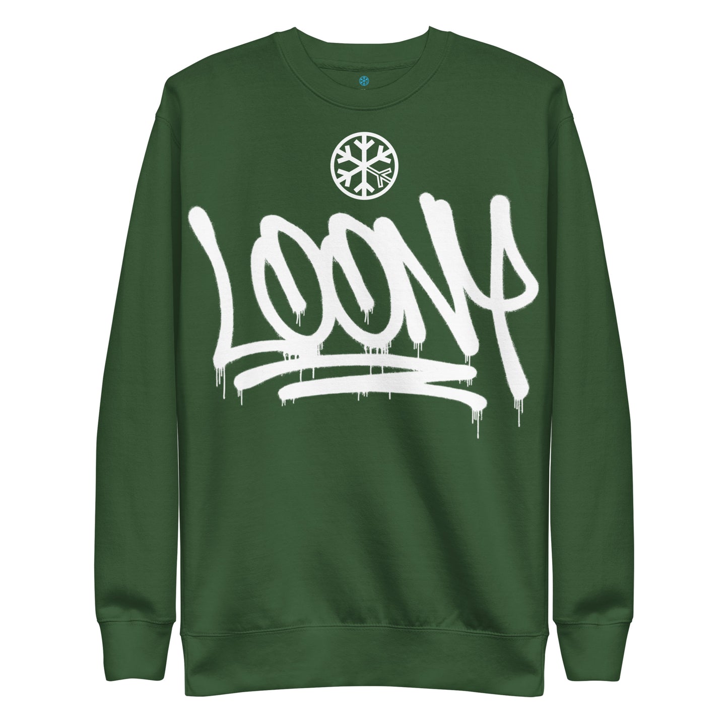 Green-Loony Graffiti Tag Sweatshirt from B.Different Clothing, front view, graffiti-inspired streetwear
