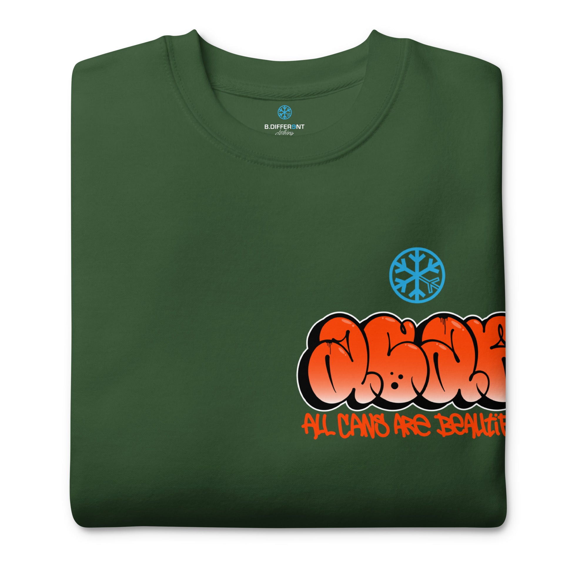 Green-ACAB Girl Graffiti Sweatshirt from B.Different Clothing, folded, graffiti-inspired streetwear