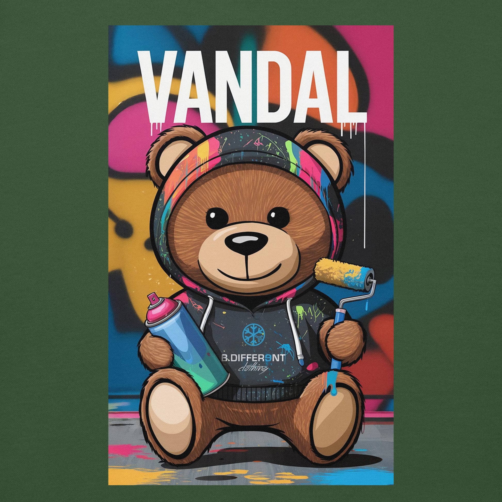 Green-Vandal Teddy Bear Graffiti Sweatshirt from B.Different Clothing, graphic, graffiti-inspired streetwear