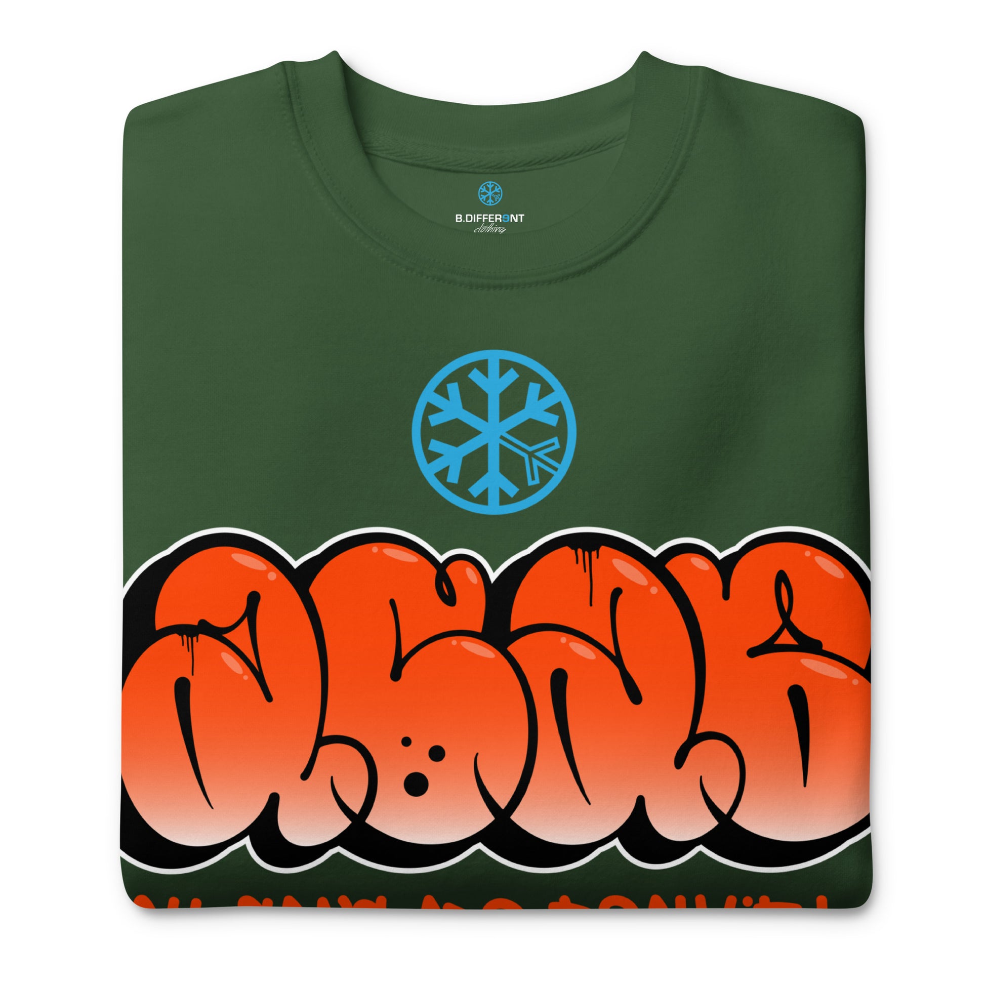 Green-ACAB Graffiti Throw-up Sweatshirt from B.Different Clothing, folded, graffiti-inspired streetwear