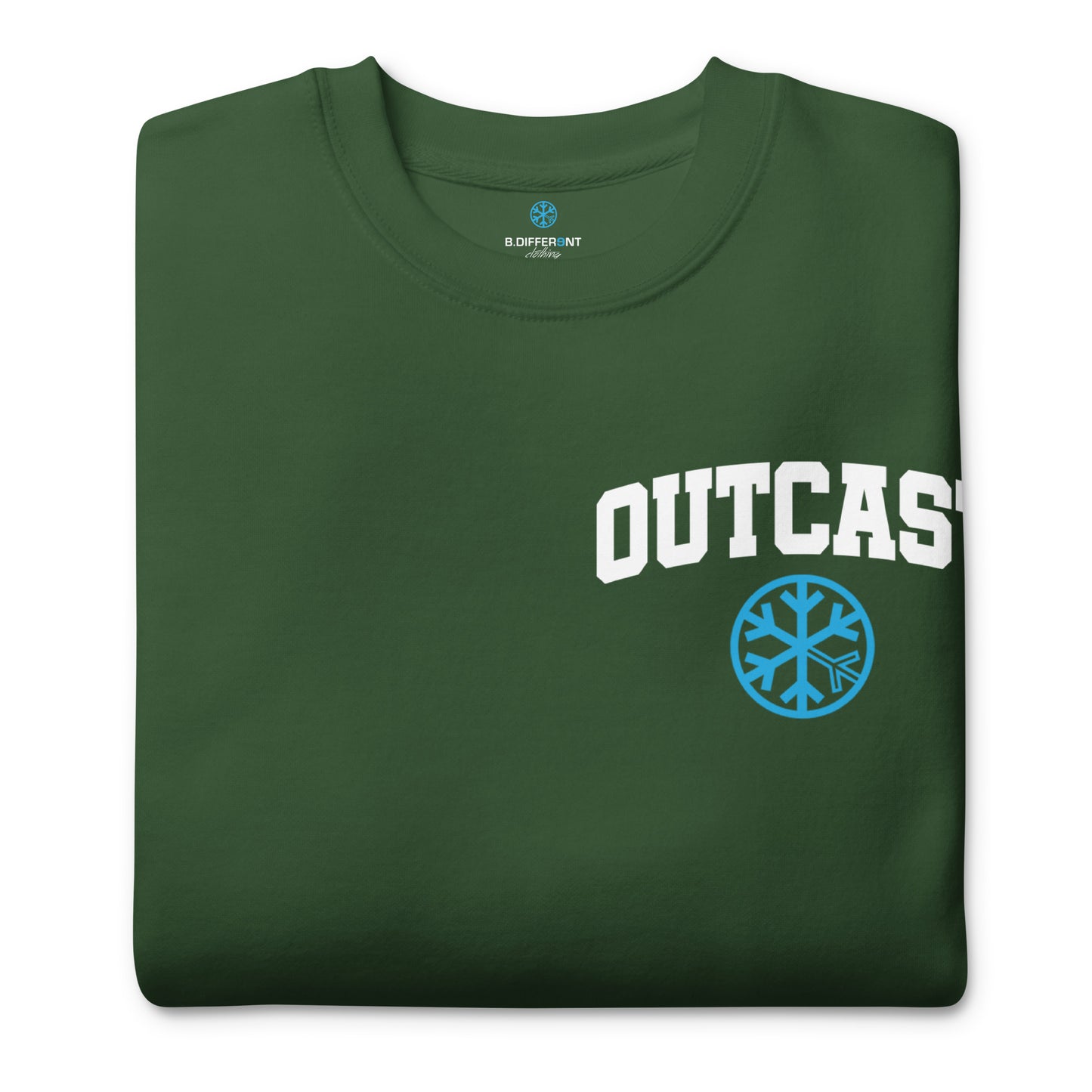 Green-Outcast Graffiti Character Sweatshirt from B.Different Clothing, folded, graffiti-inspired streetwear