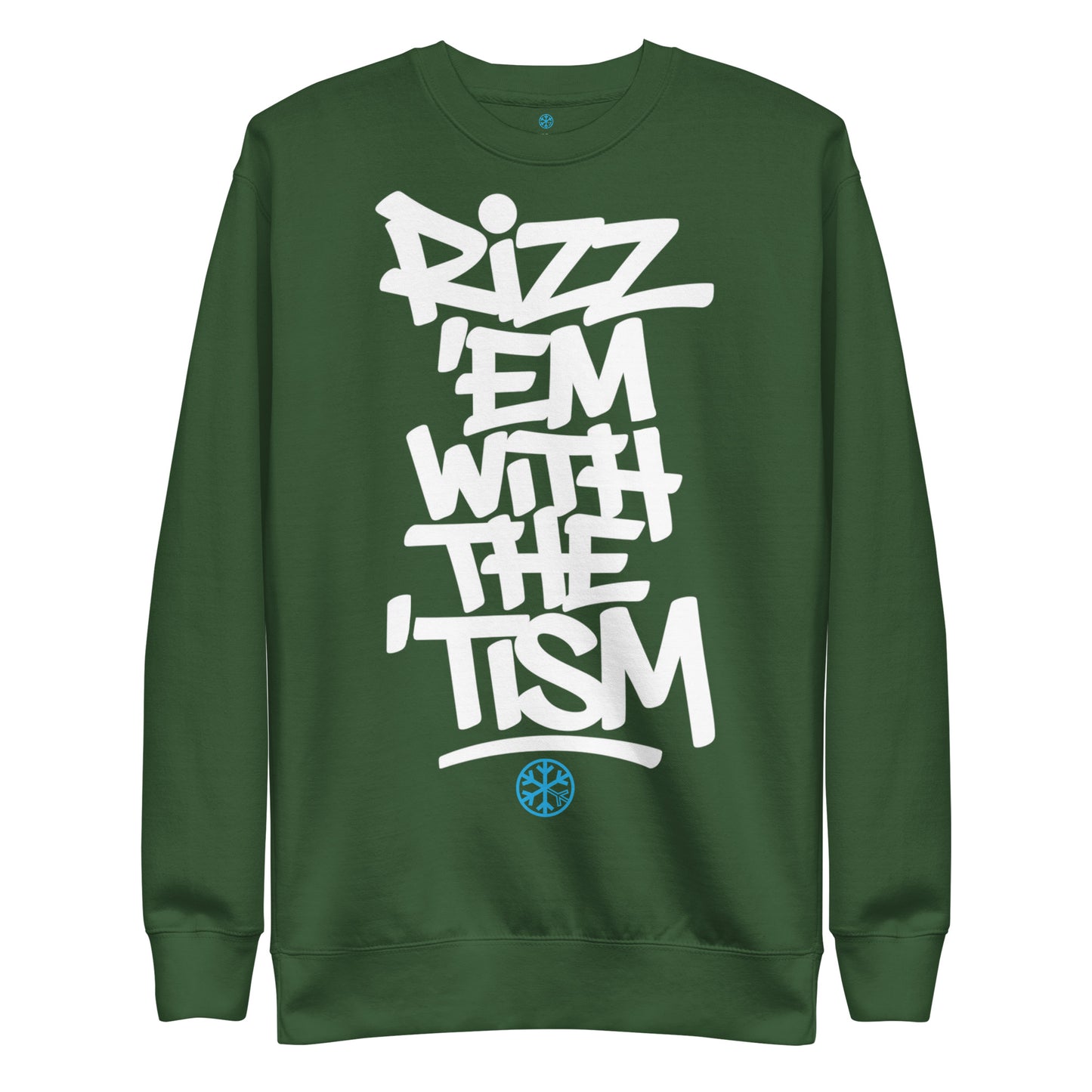 Green-Rizz 'Em With The 'Tism Graffiti Sweatshirt from B.Different Clothing, front view, graffiti-inspired streetwear