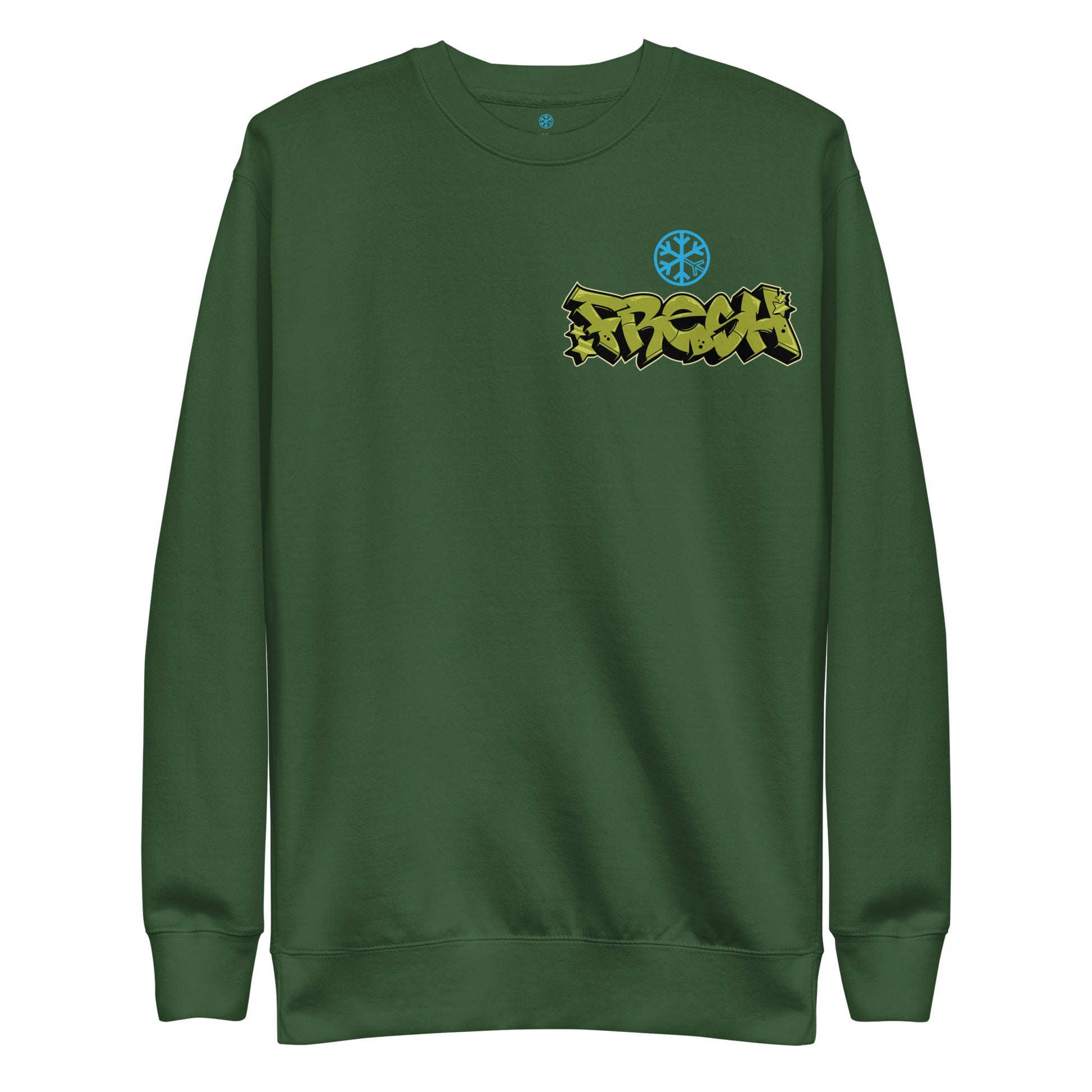 Green-Fresh Graffiti Character Sweatshirt from B.Different Clothing, front view, graffiti-inspired streetwear