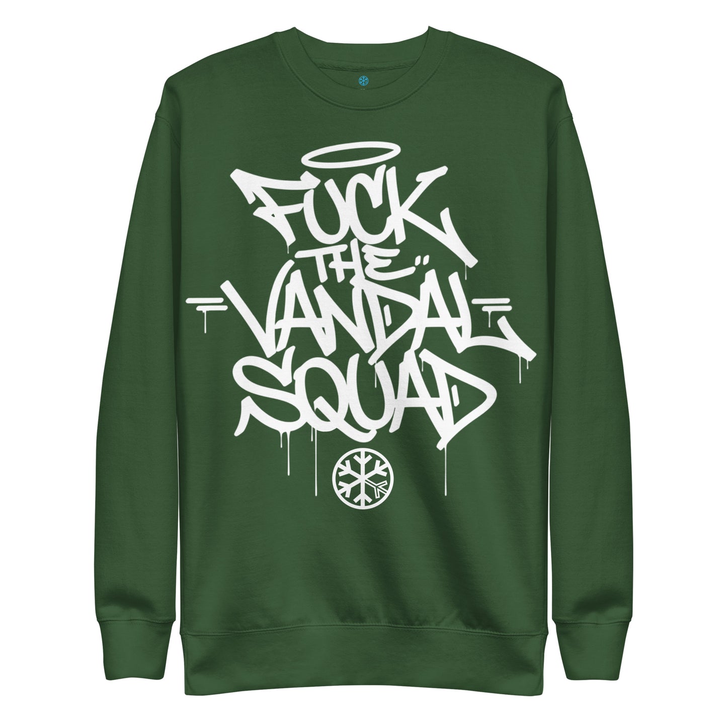 Green-Fuck The Vandal Squad Graffiti Sweatshirt from B.Different Clothing, front view, graffiti-inspired streetwear
