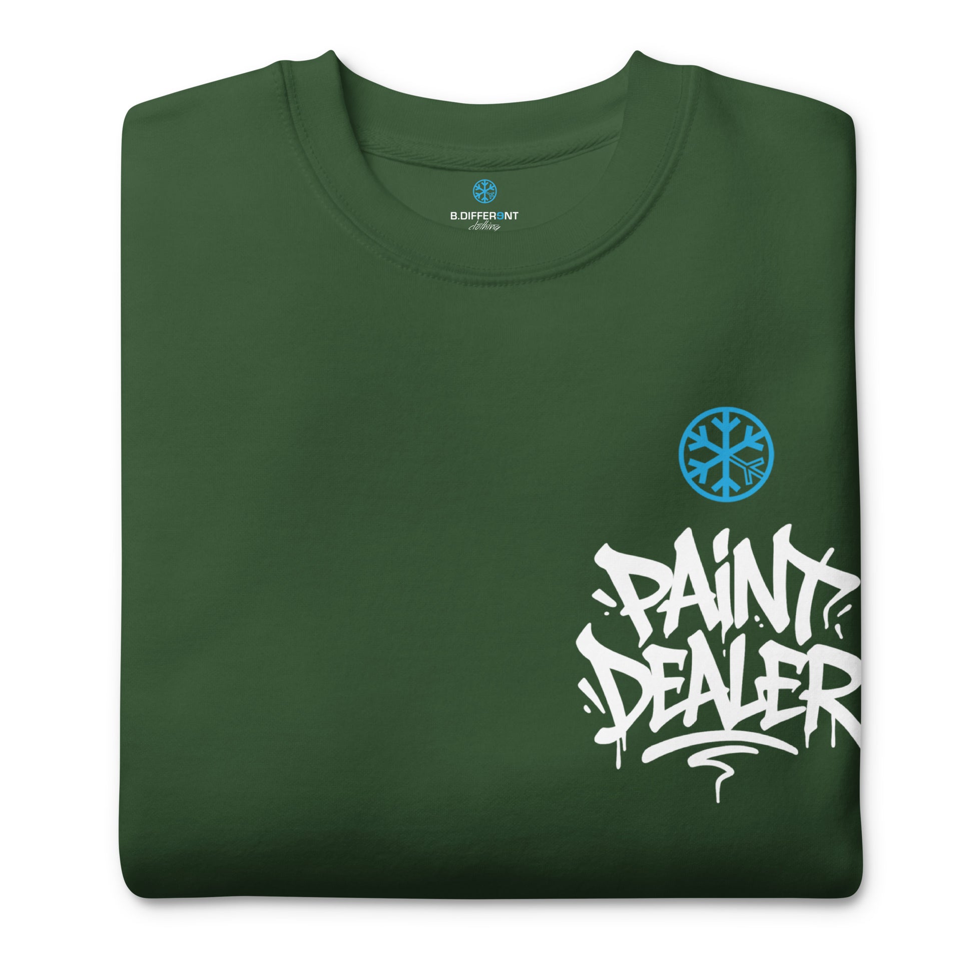 Green-Paint Dealer Graffiti Character Sweatshirt from B.Different Clothing, folded, graffiti-inspired streetwear