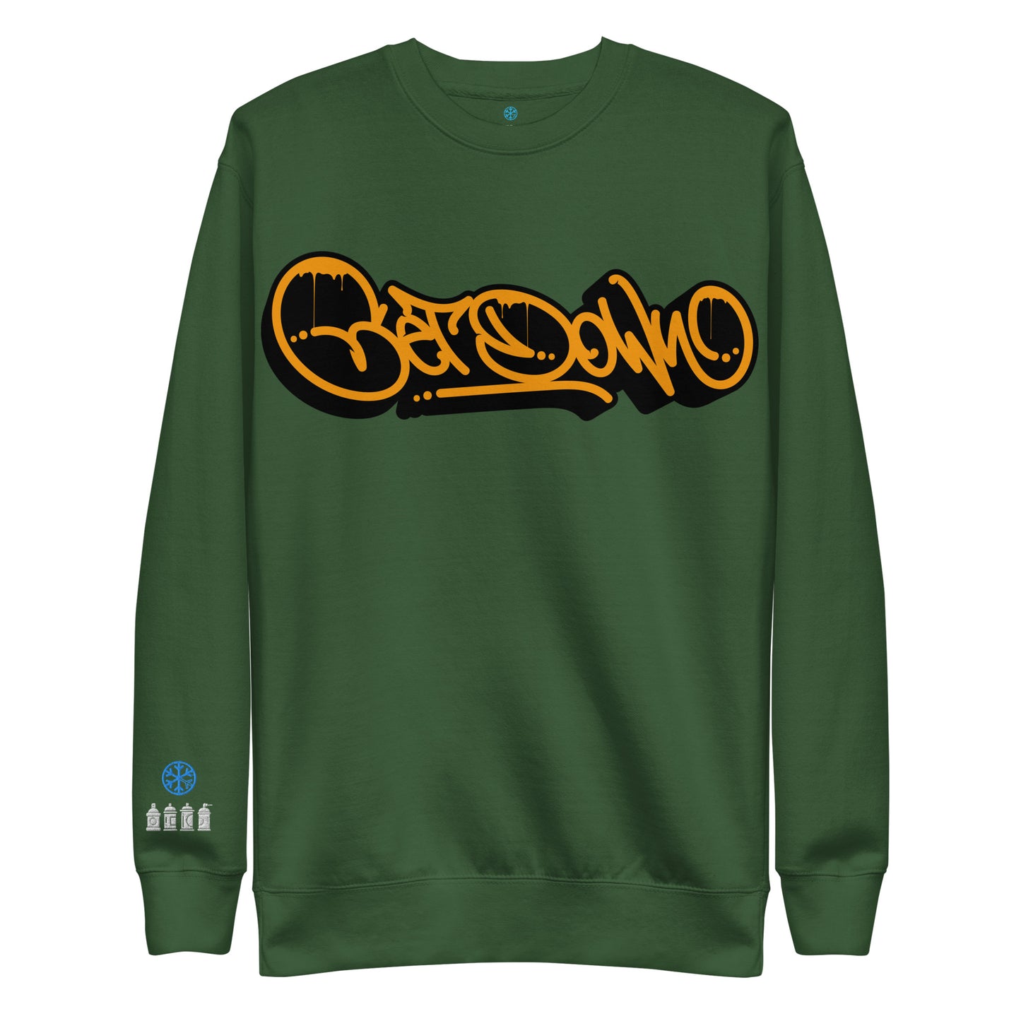 Green-Get Down Graffiti Tag Sweatshirt from B.Different Clothing, front view, graffiti-inspired streetwear
