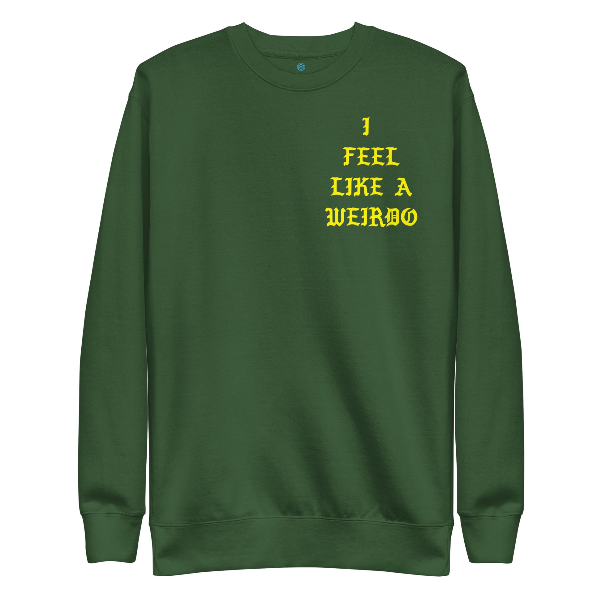 Green-I Feel Like a Weirdo Sweatshirt from B.Different Clothing, front view, graffiti-inspired streetwear