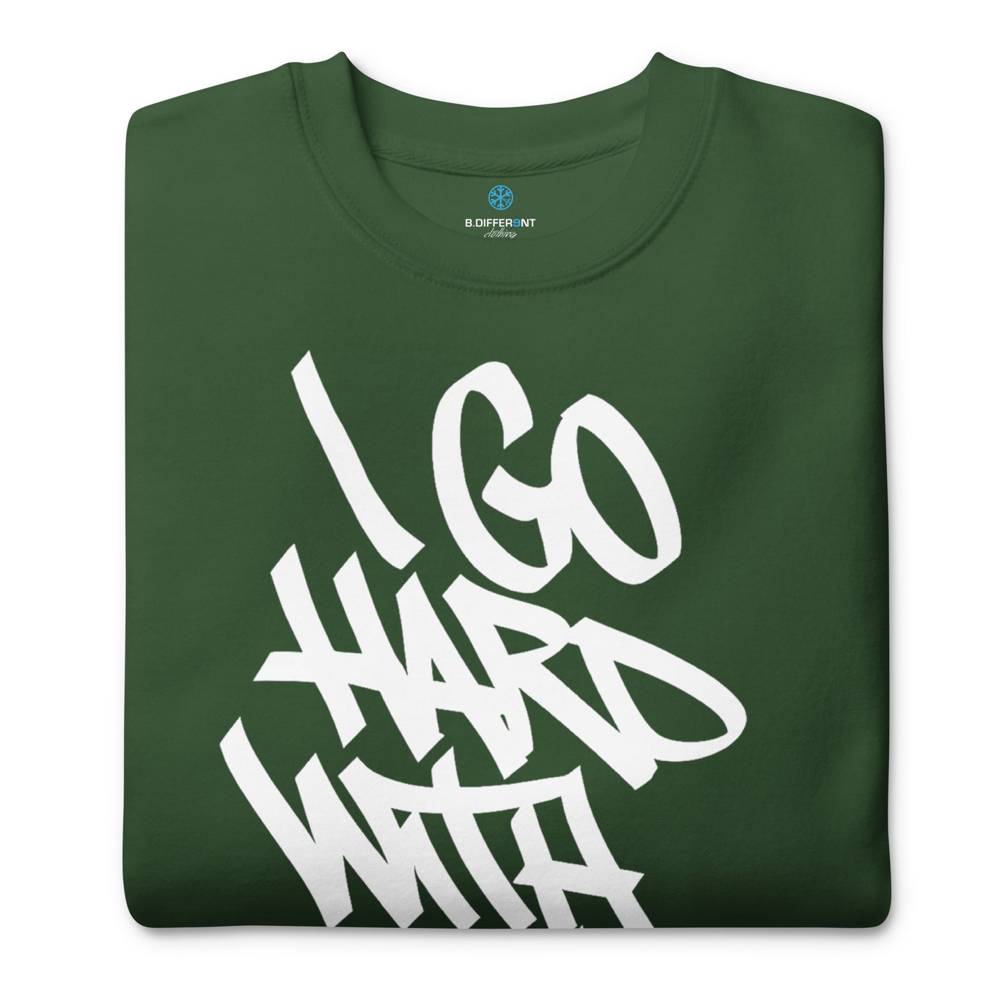 Green-I Go Hard With My Paint Graffiti Sweatshirt from B.Different Clothing, folded, graffiti-inspired streetwear