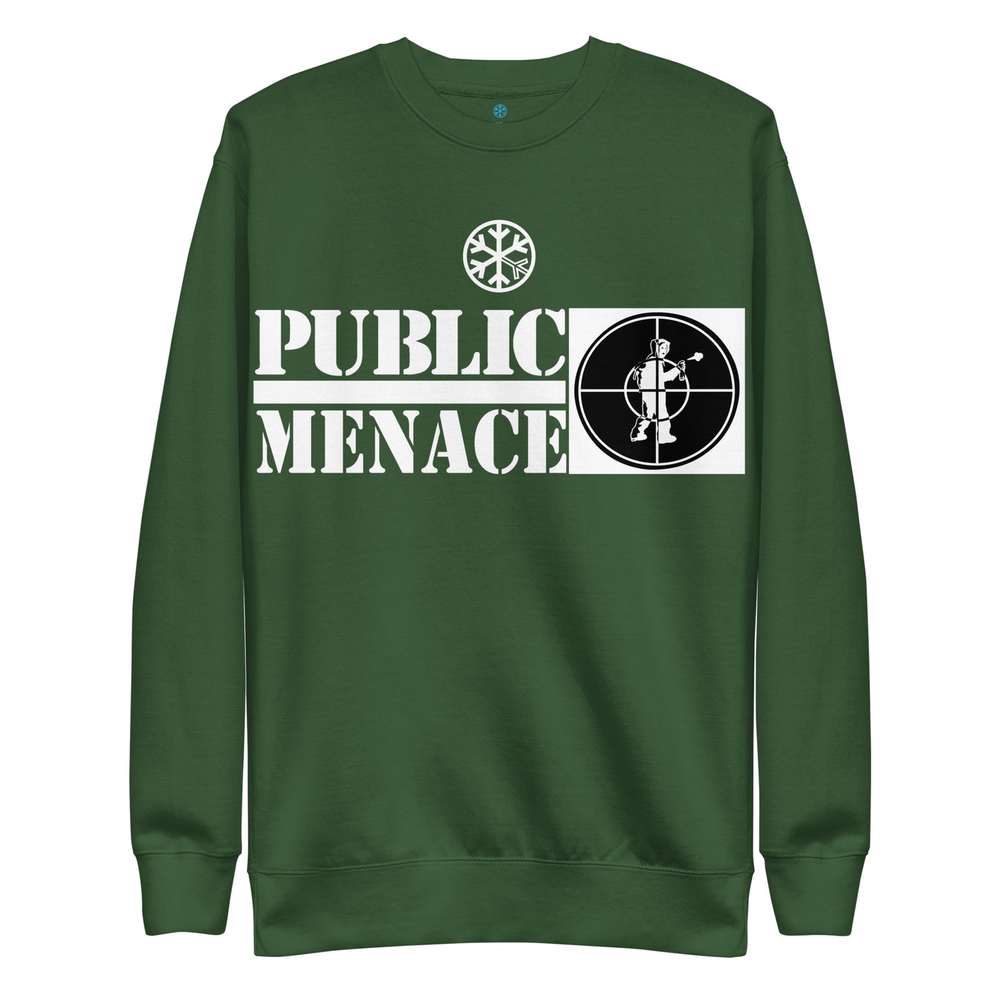 Green-Public Menace Graffiti Sweatshirt from B.Different Clothing, front view, graffiti-inspired streetwear